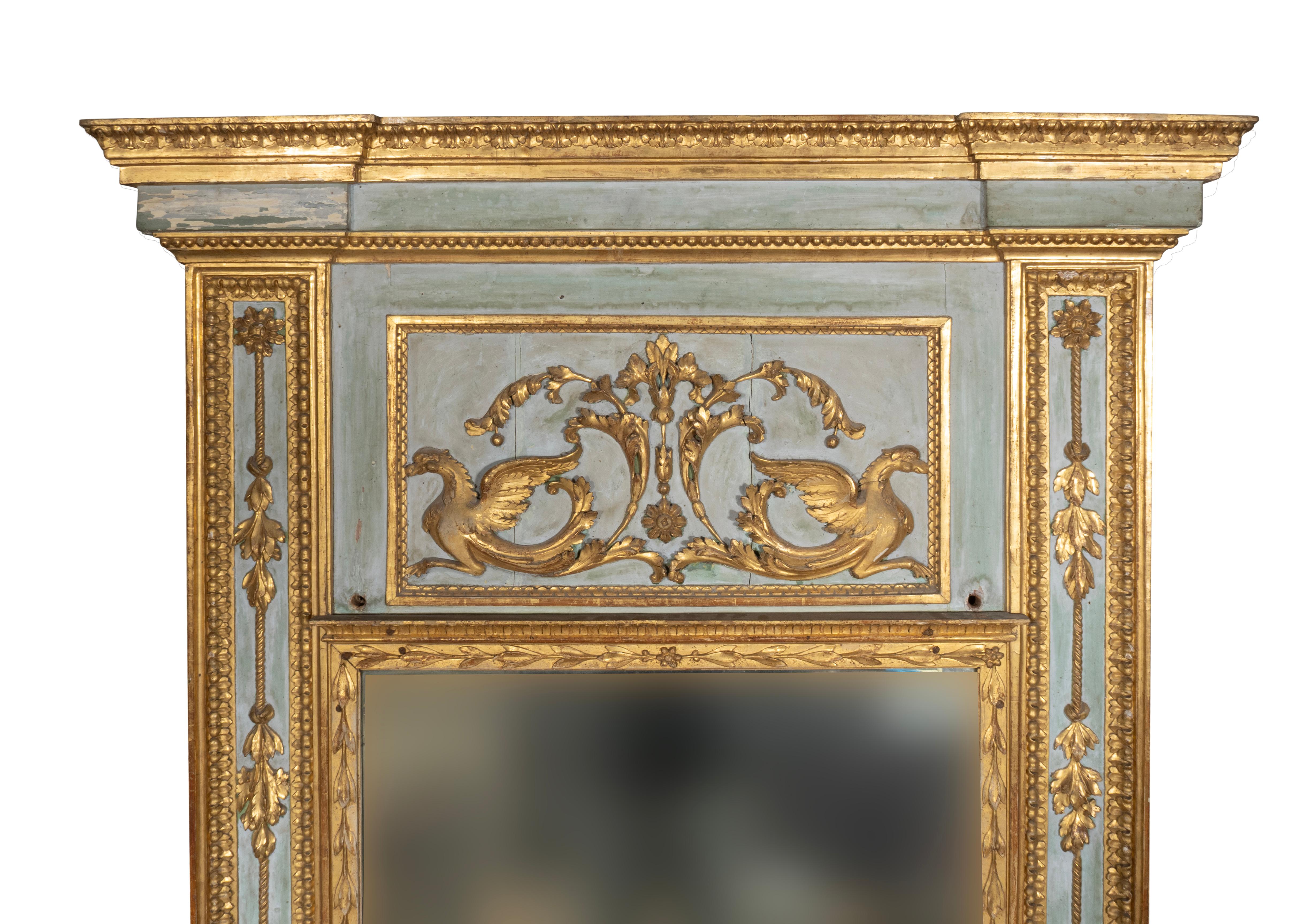Peint Miroir d'embarcadère italien néoclassique peint en bleu et doré au colis en vente