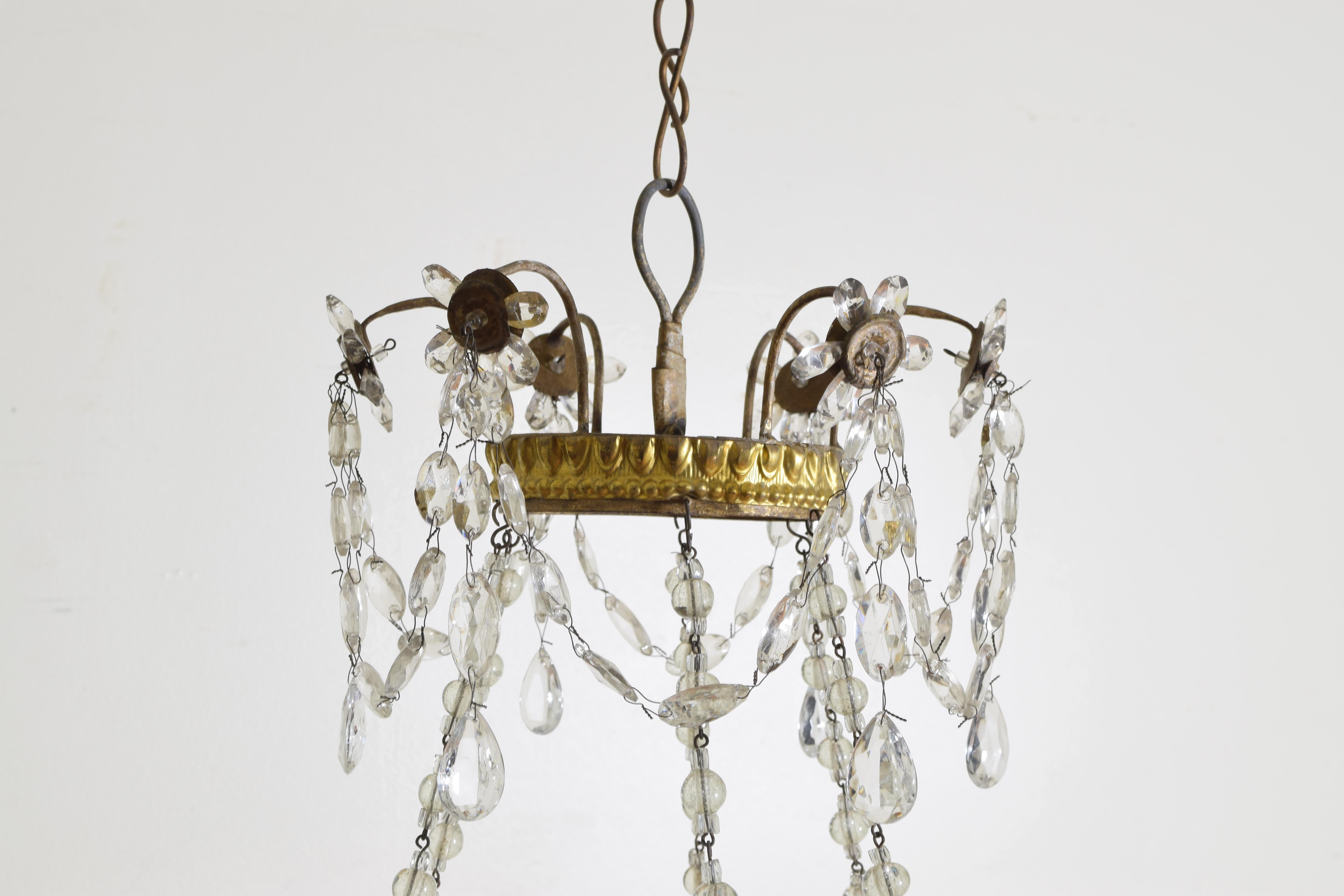 Italian Neoclassic Brass and Blue Glass 6-Light Chandelier In Good Condition In Atlanta, GA