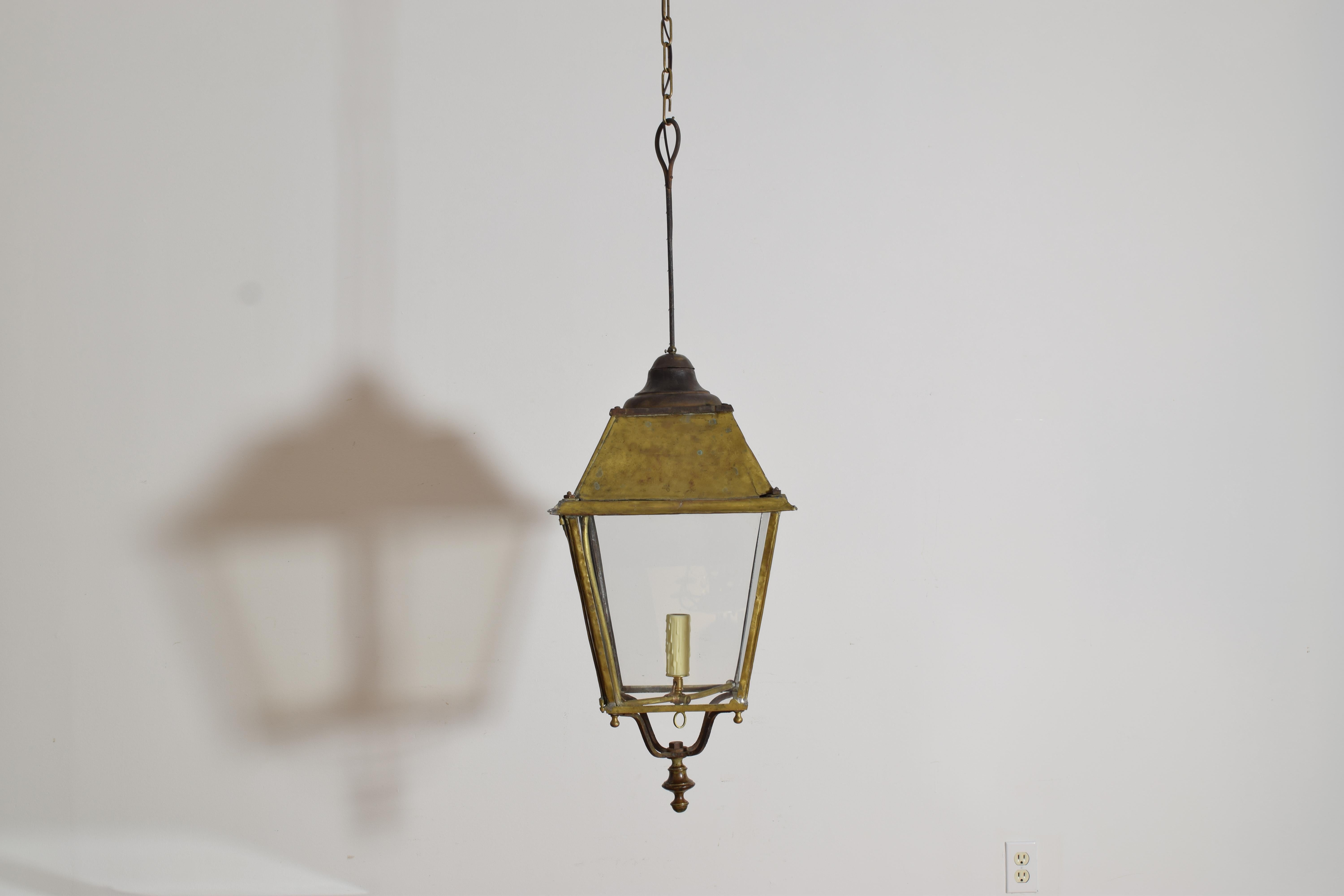 Neoclassical Italian Neoclassic Brass Converted Gas Lantern from the early 19th century For Sale