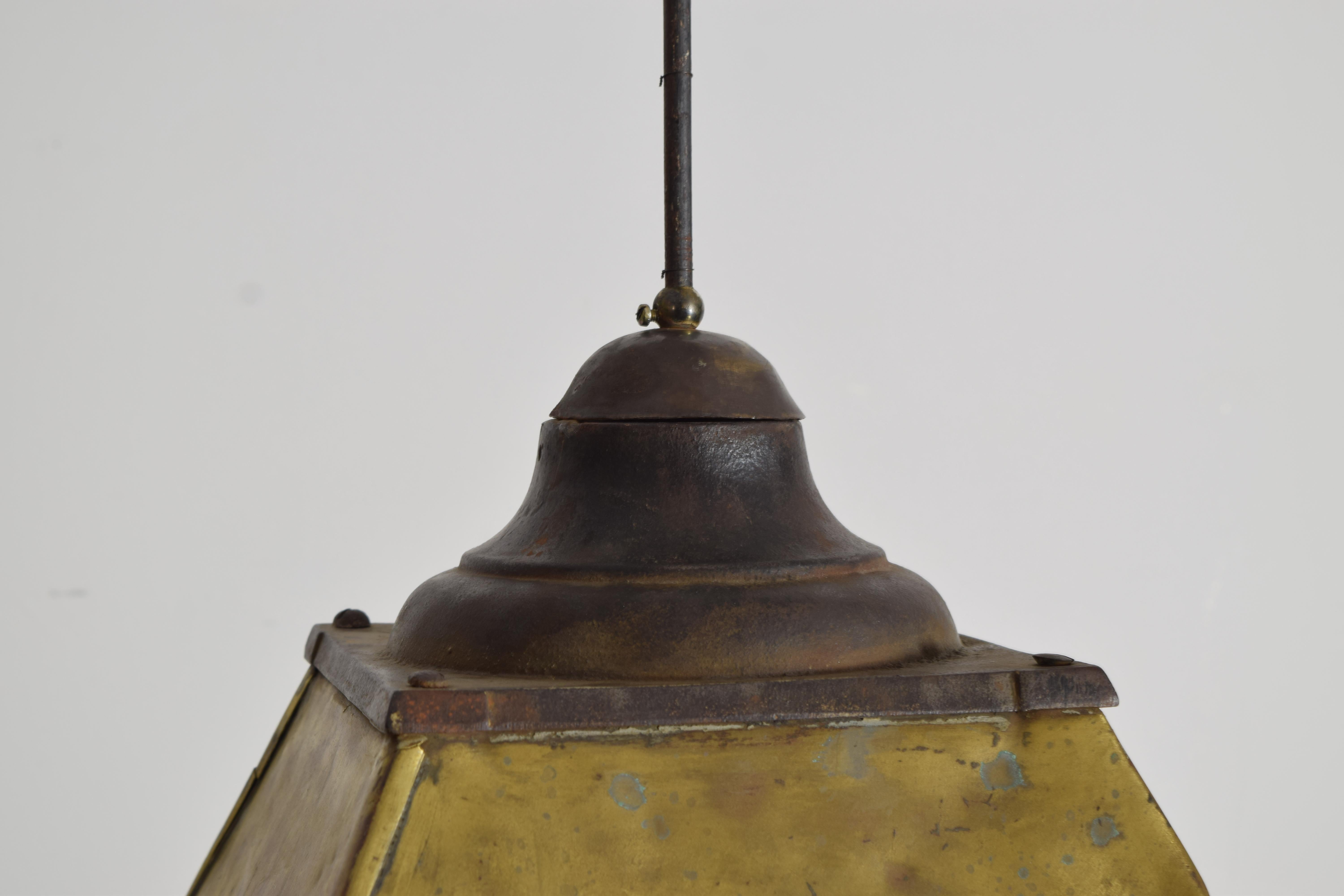 Italian Neoclassic Brass Converted Gas Lantern from the early 19th century For Sale 1