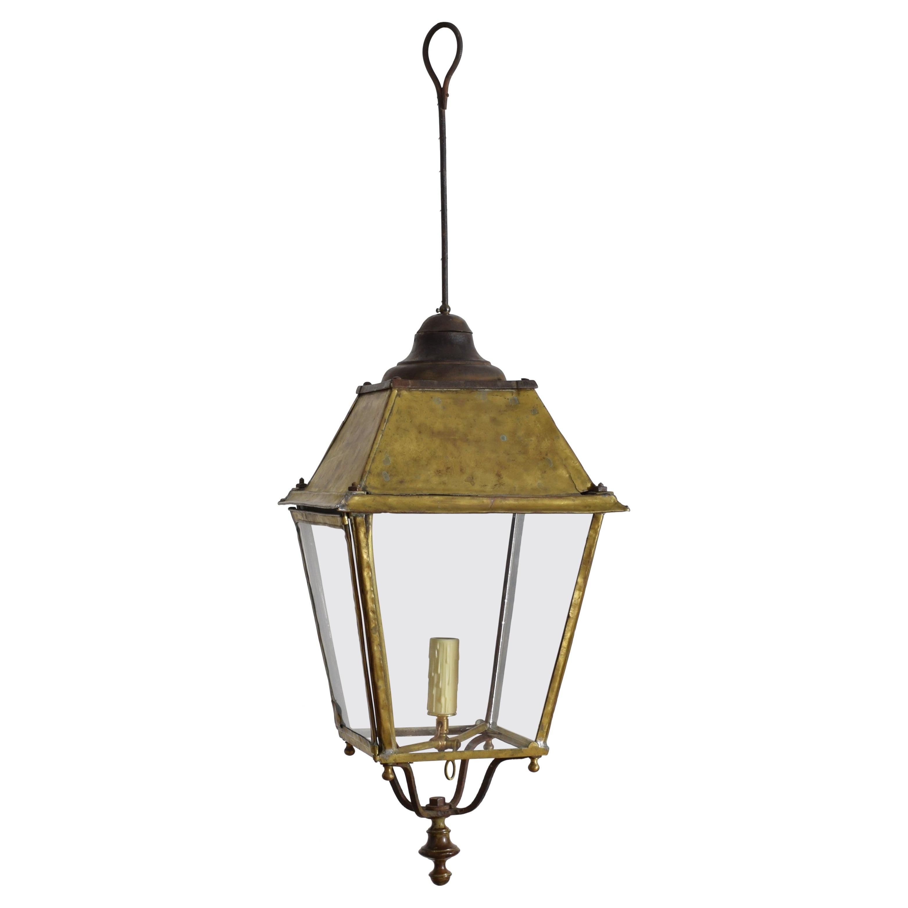Italian Neoclassic Brass Converted Gas Lantern from the early 19th century For Sale