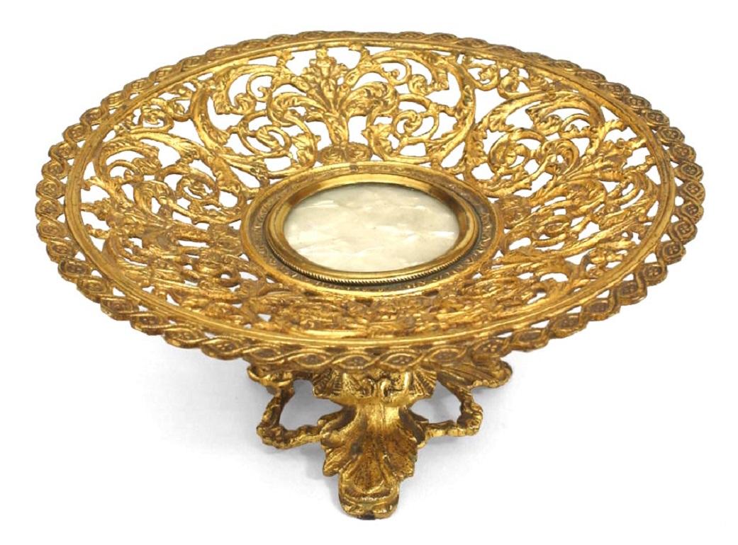 Veneer Italian Neoclassic Bronze Dore Filigree Compote For Sale