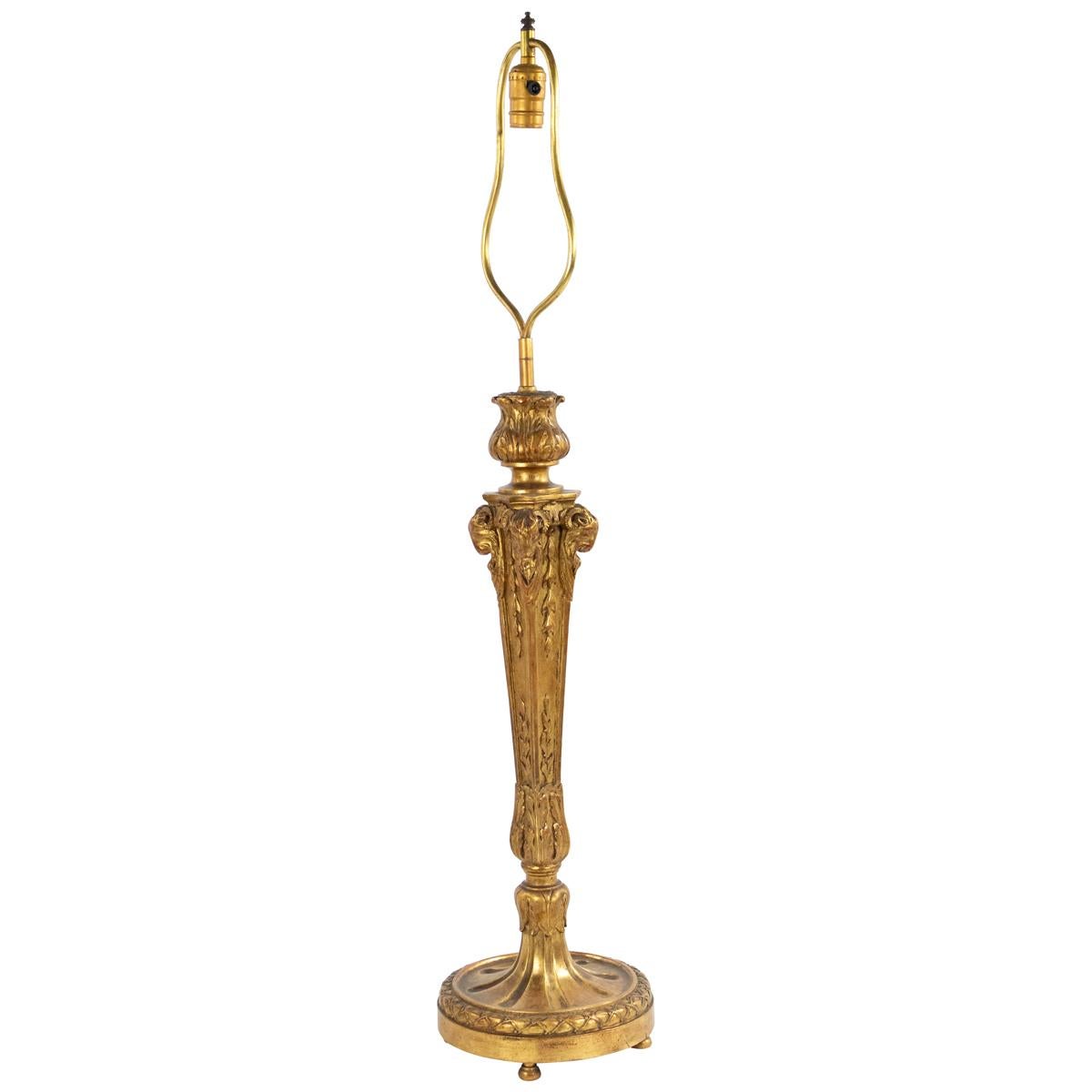 Italian Neoclassic Carved Giltwood Table Lamp