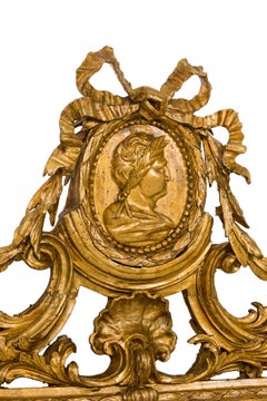 Italian Neoclassic Carved Giltwood Portrait Pediment Wall Mirror