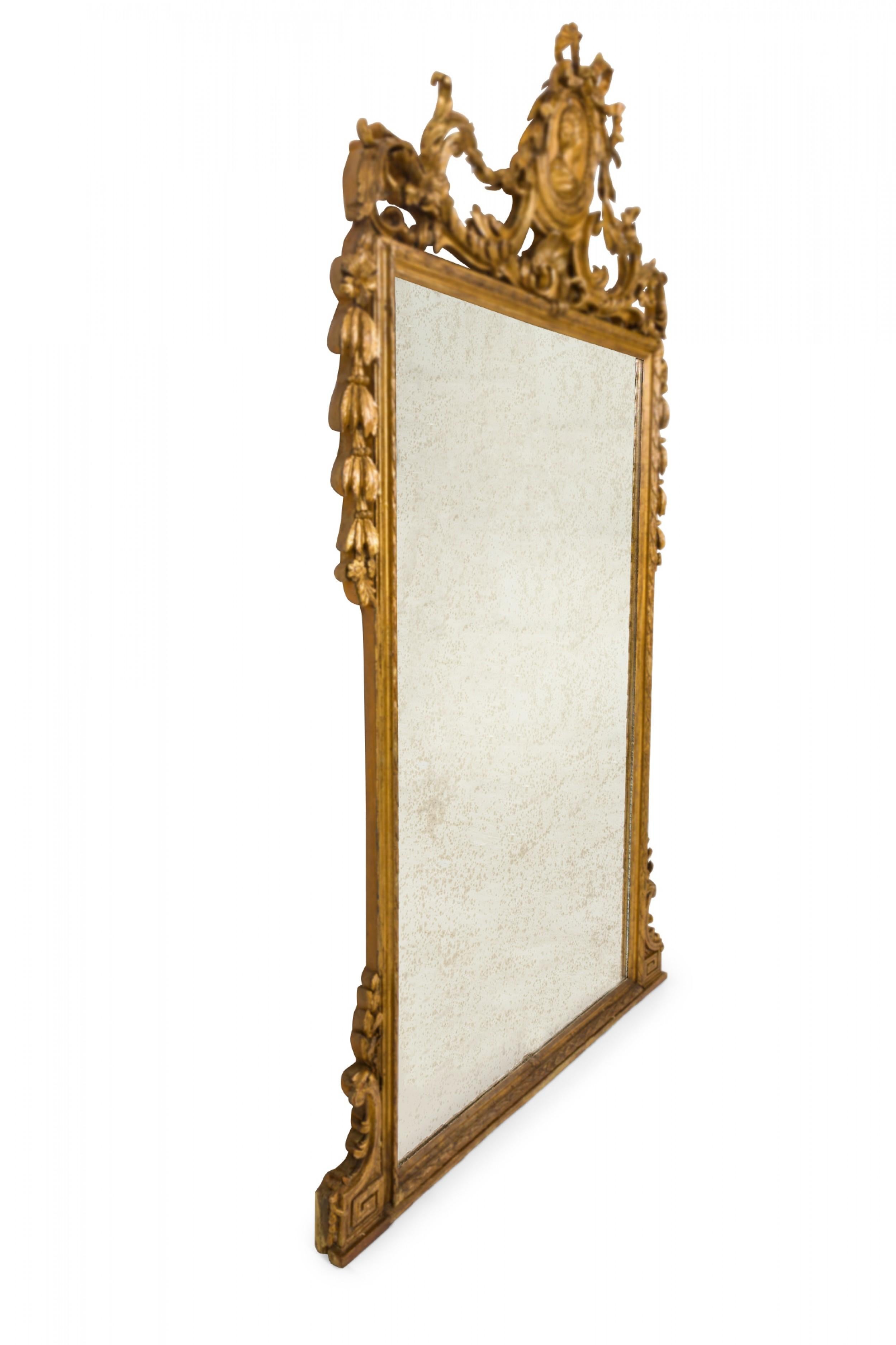 Italian Neoclassic Carved Giltwood Portrait Pediment Wall Mirror For Sale 2