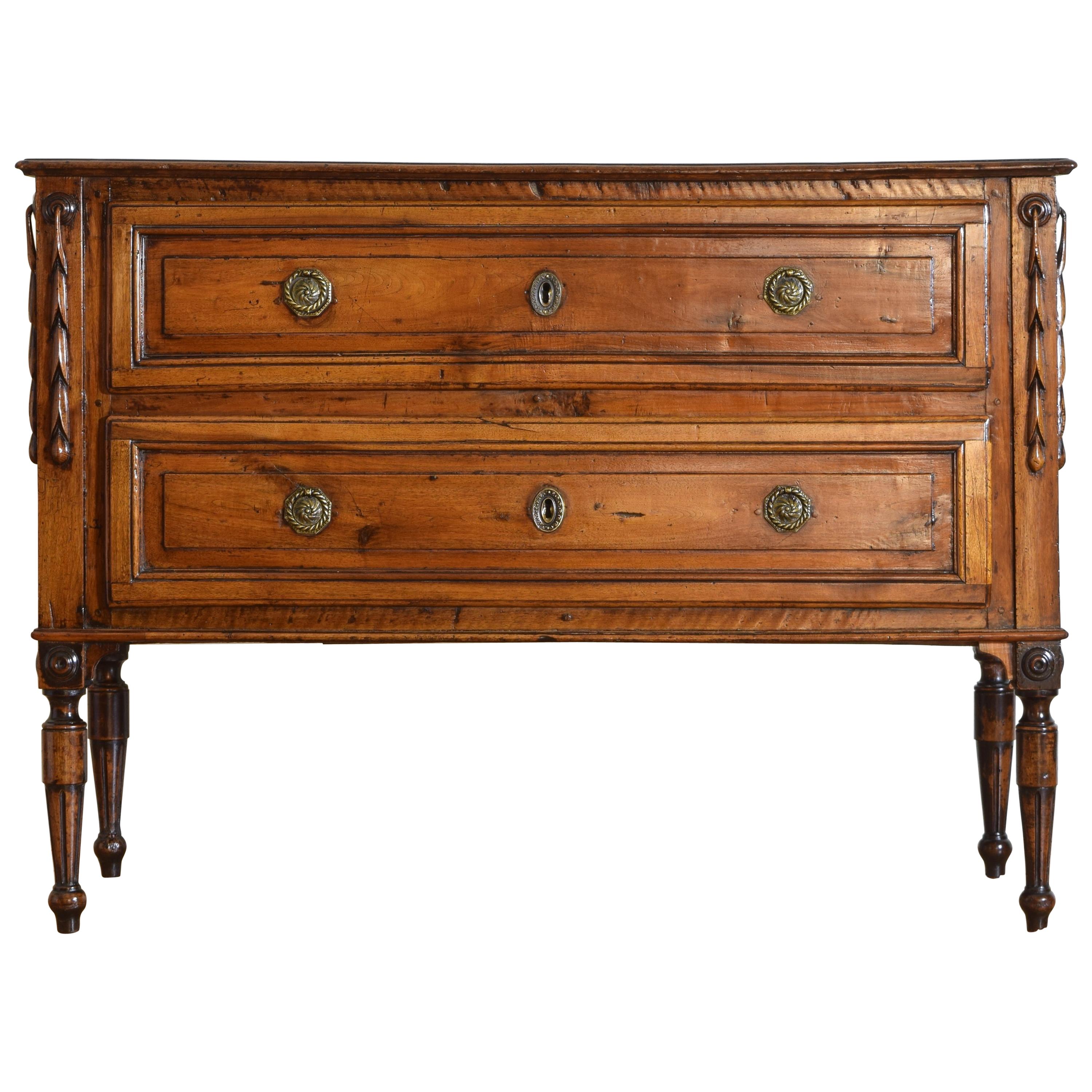 Italian Neoclassic Carved Walnut 2-Drawer Commode, Last Quarter 18th Century