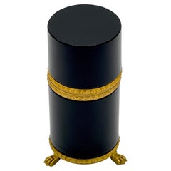 Italian Neoclassic Gilt Bronze Mounted  Black Murano Glass Tall Cylinder Box