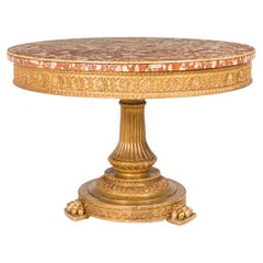 Italian Neoclassic Giltwood and Breccia Rosso Marble Circular Center Table