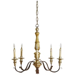 Italian Neoclassic Giltwood and Silvered 5-Light Chandelier