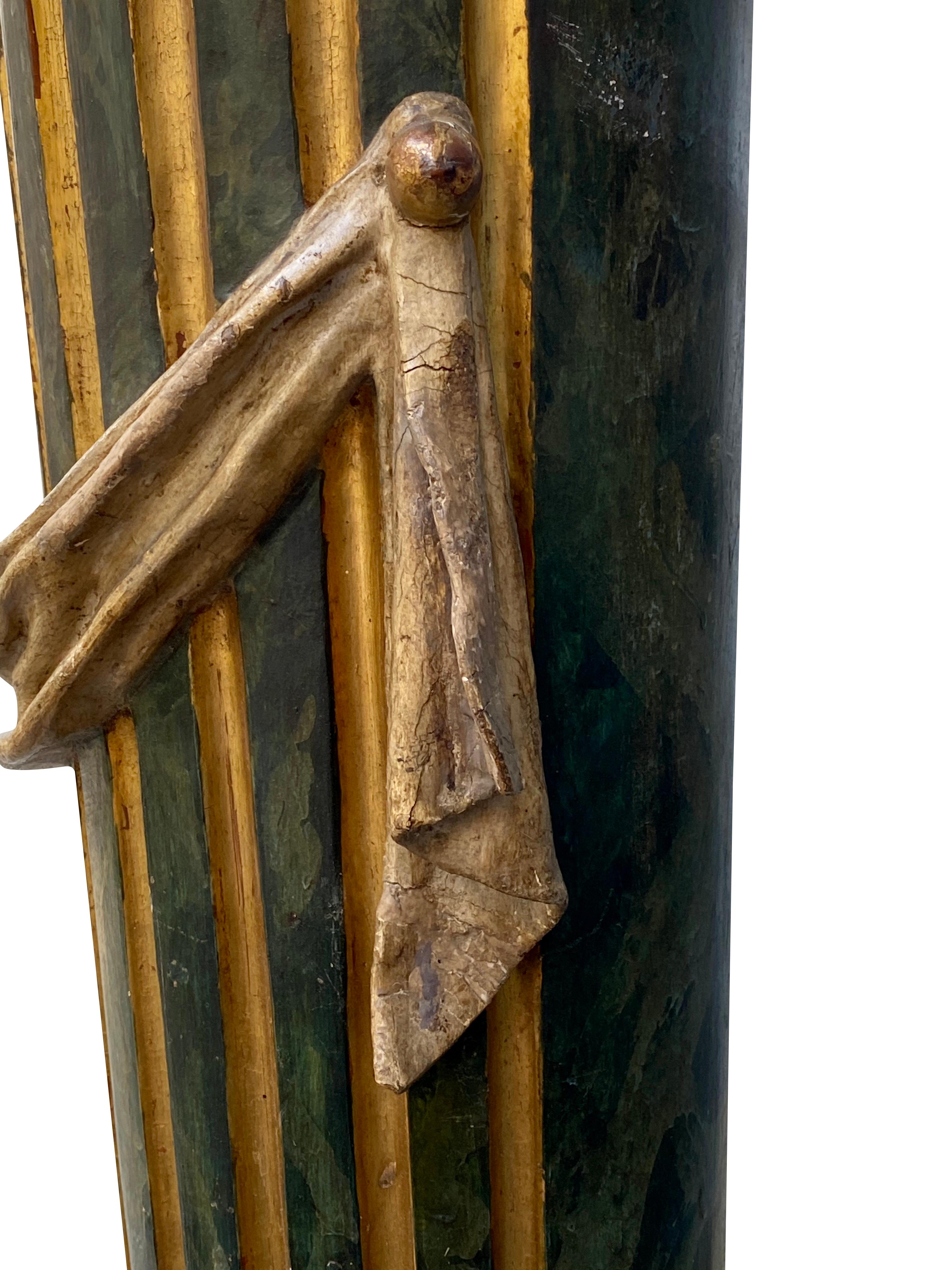Italienischer neoklassizistischer Sockel aus grünem, lackiertem und vergoldetem Holz (Gemalt) im Angebot