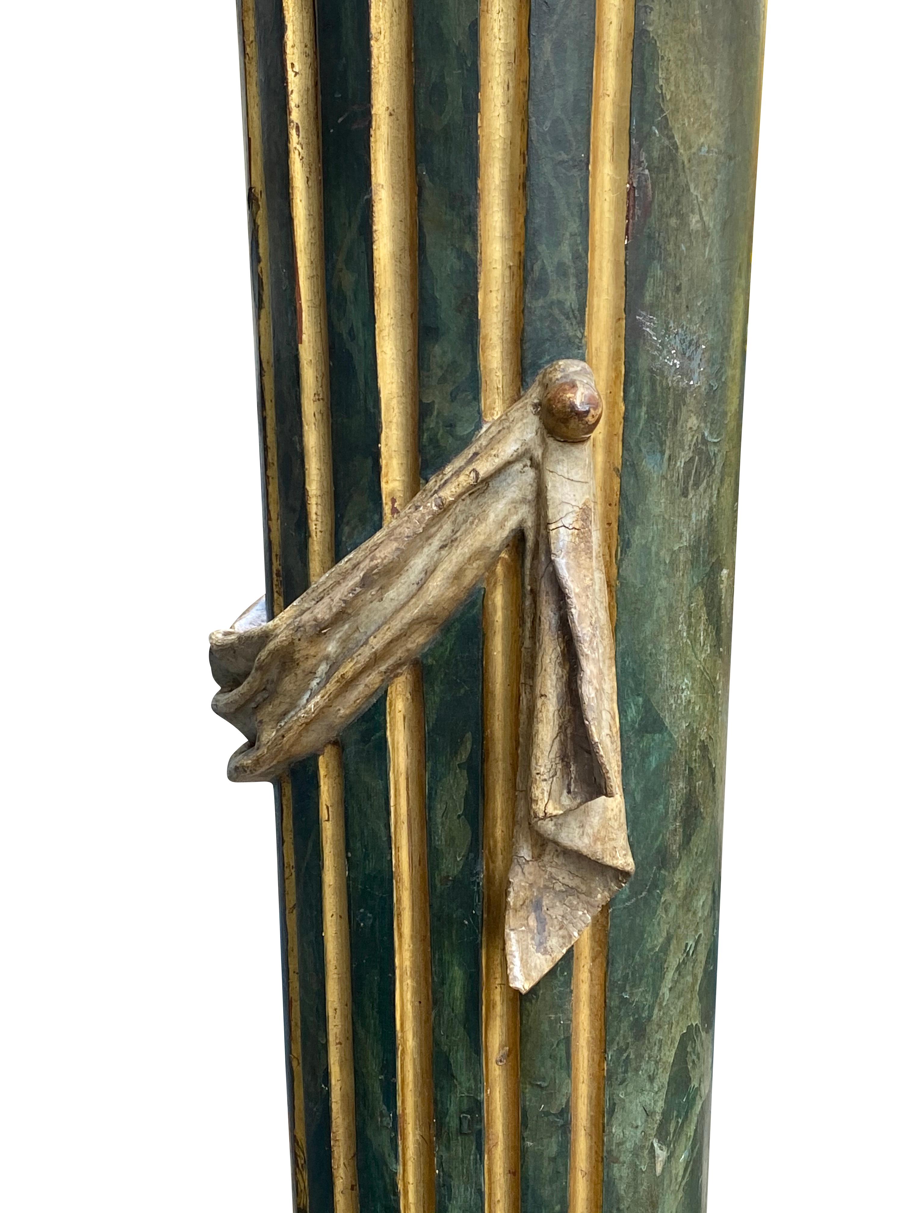Italienischer neoklassizistischer Sockel aus grünem, lackiertem und vergoldetem Holz im Angebot 2