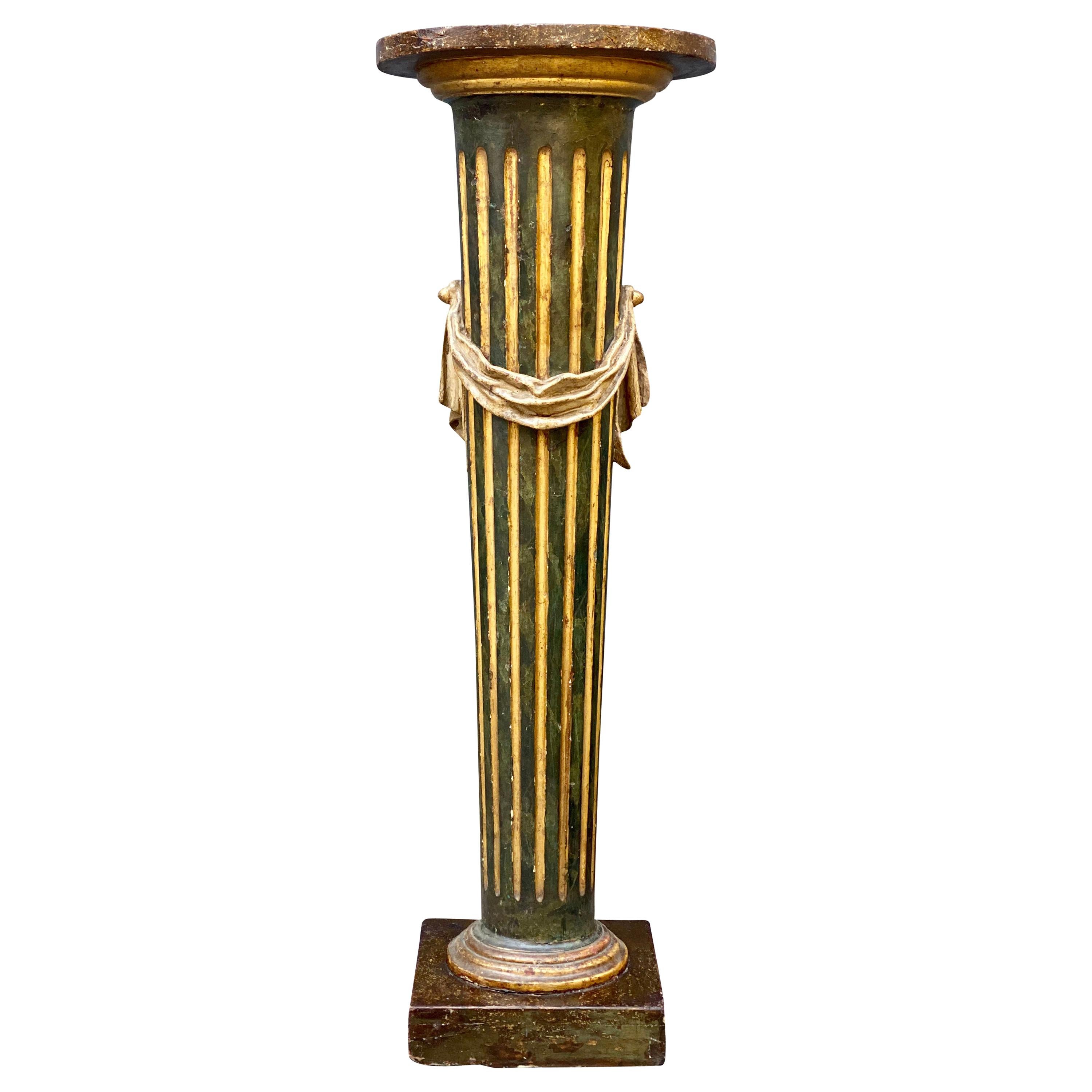 Italian Neoclassic Green Painted and Giltwood Pedestal