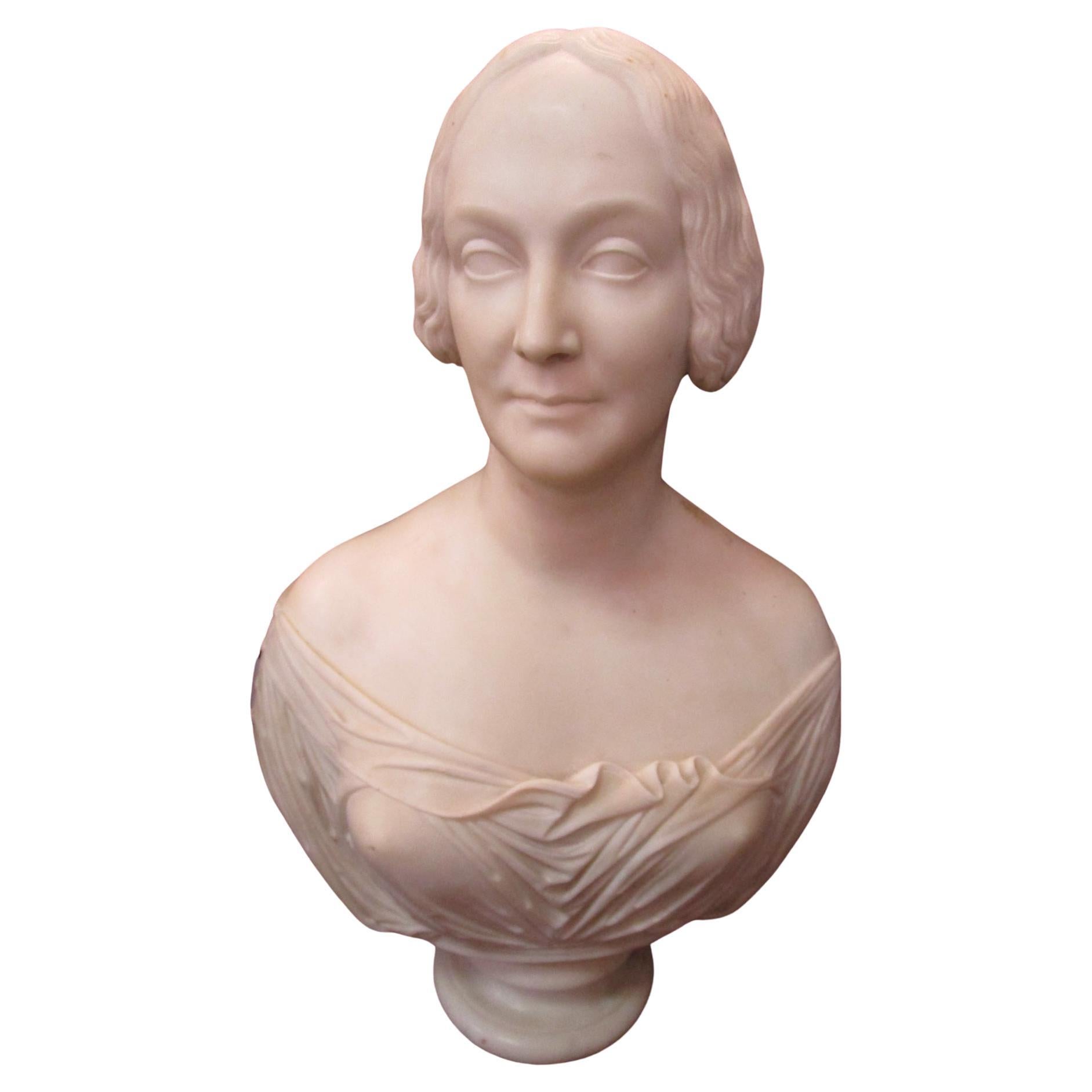 Italian Neoclassic Marble Bust of Woman signed Lawrence Macdonald Rome 1852 For Sale