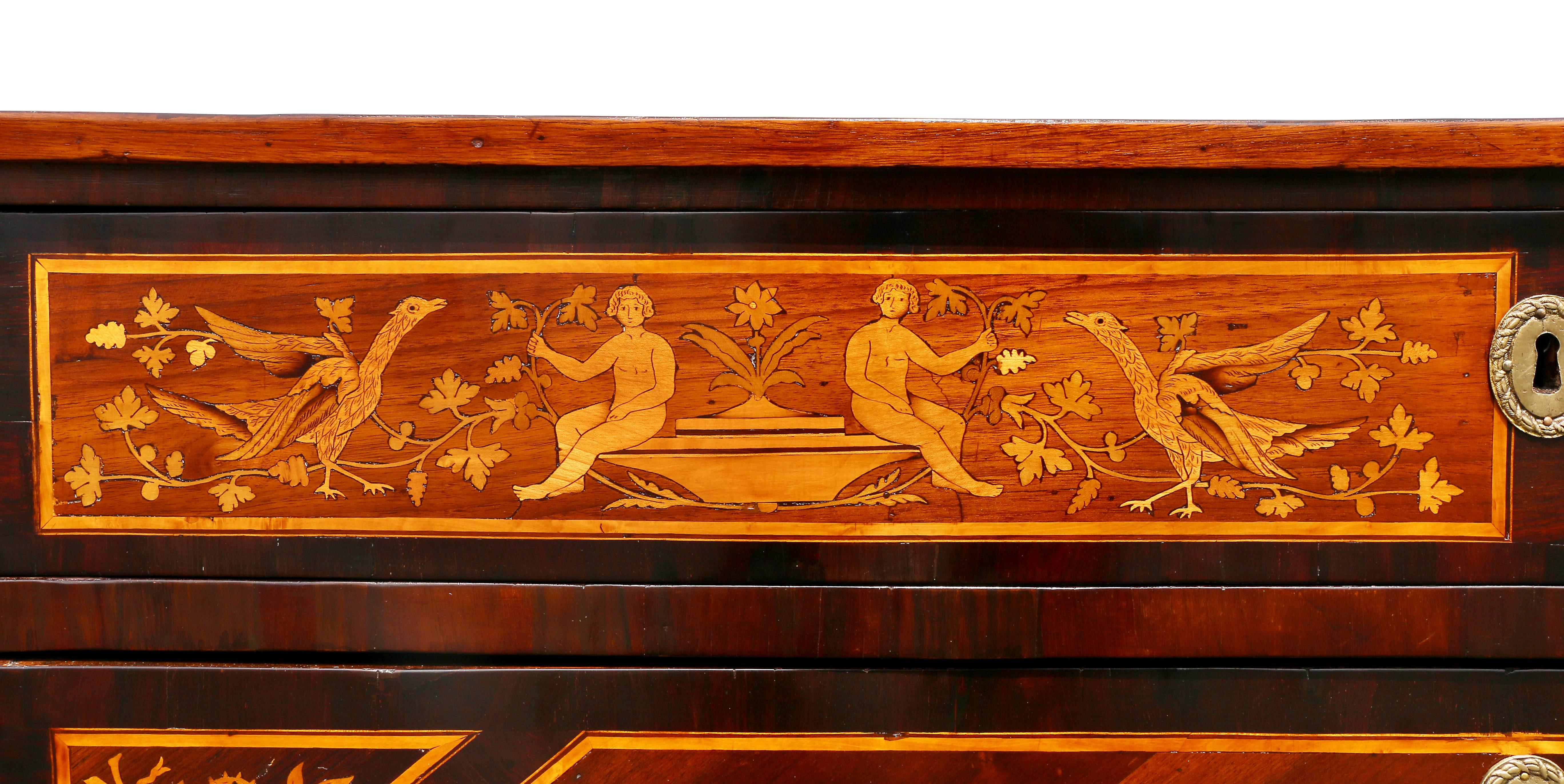 Late 18th Century Italian Neoclassic Marquetry Inlaid Commode For Sale