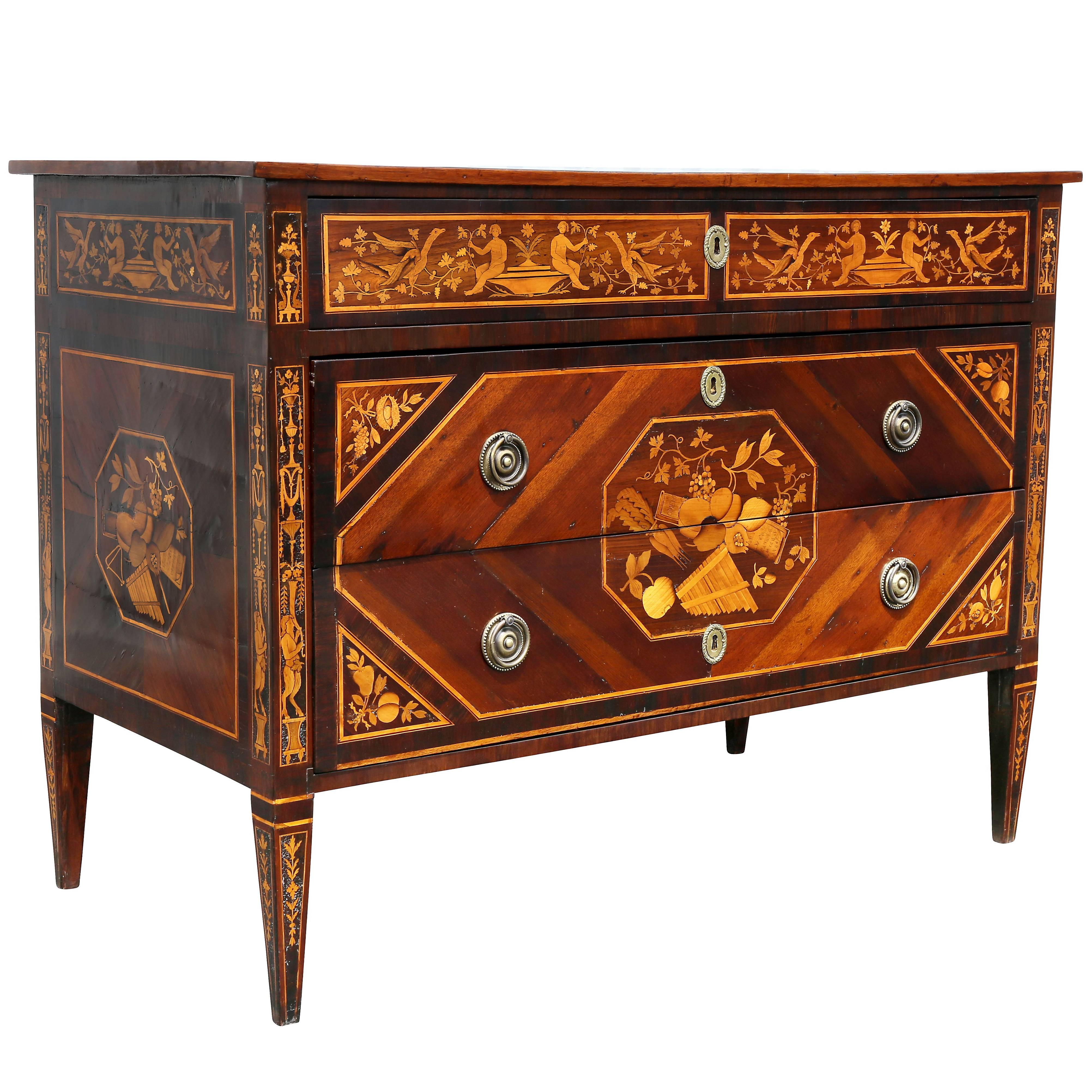 Italian Neoclassic Marquetry Inlaid Commode For Sale