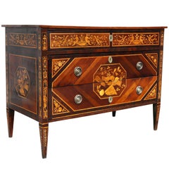 Antique Italian Neoclassic Marquetry Inlaid Commode