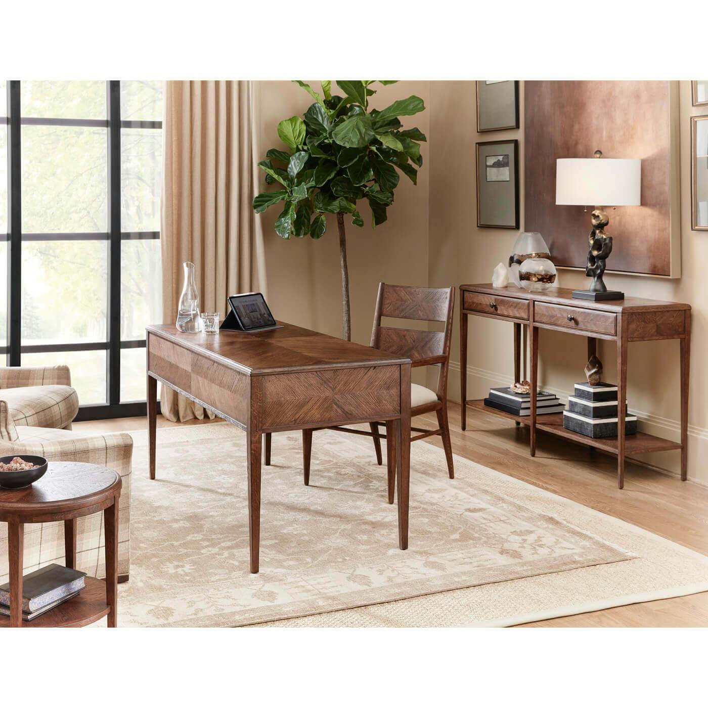 Wood Italian NeoClassic Oak Parquetry Desk For Sale