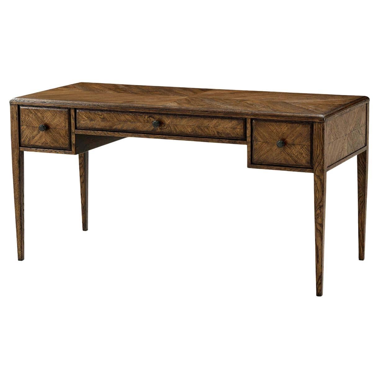Italian NeoClassic Oak Parquetry Desk For Sale