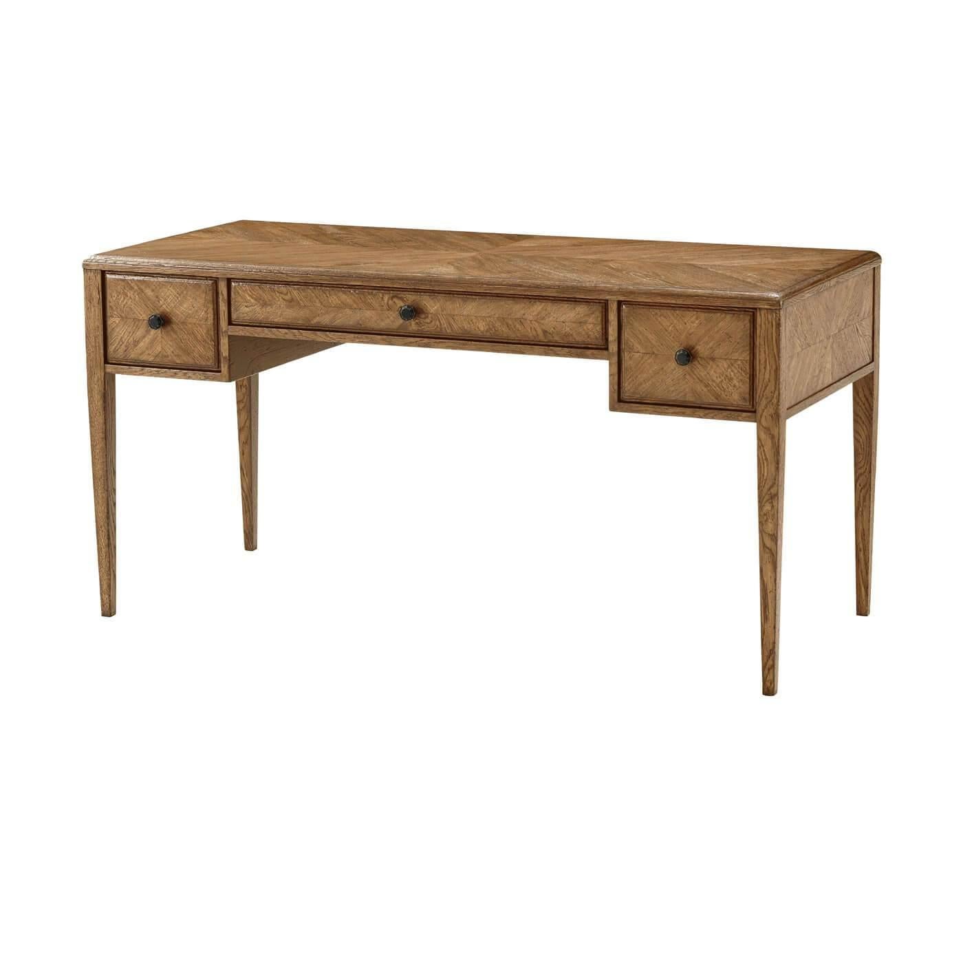 Italian NeoClassic Oak Parquetry Desk, Natural For Sale