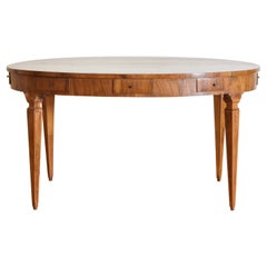 Antique Italian Neoclassic Oval Marquetry Veneered 8 Drawer Library Table, early 19thc.
