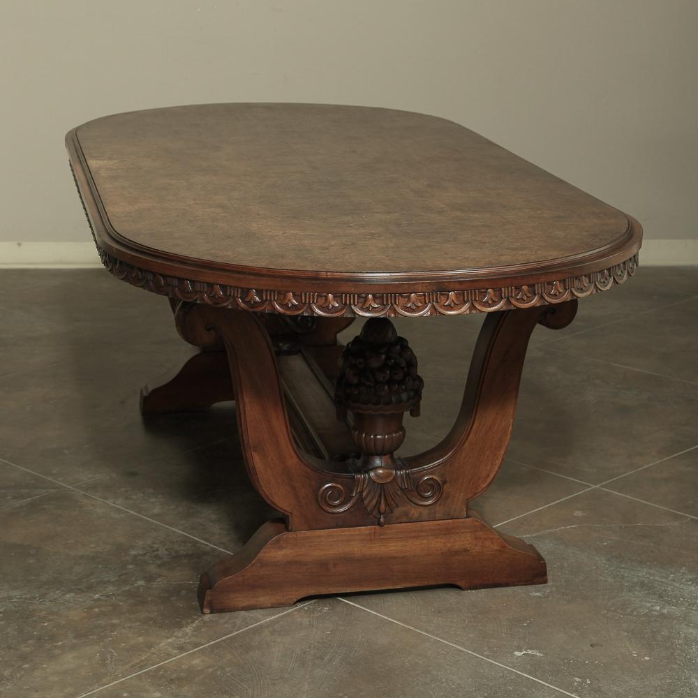 Hand-Crafted Italian Neoclassic Oval Walnut Dining Table For Sale