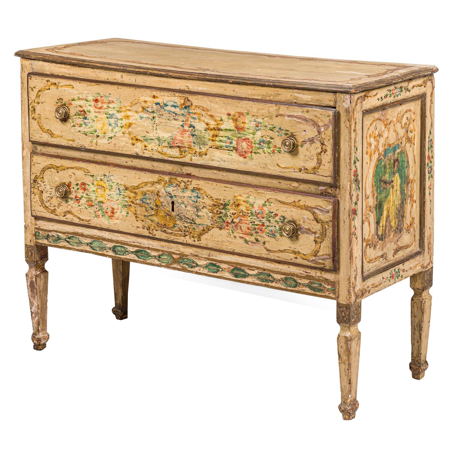 Italian Neoclassic Painted an Parcel-Gilt Two-Drawer Commode, Piedmontese