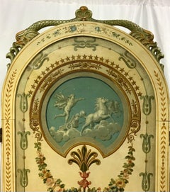 Italian Neoclassic Painted Canvas Five Panel Folding Screen