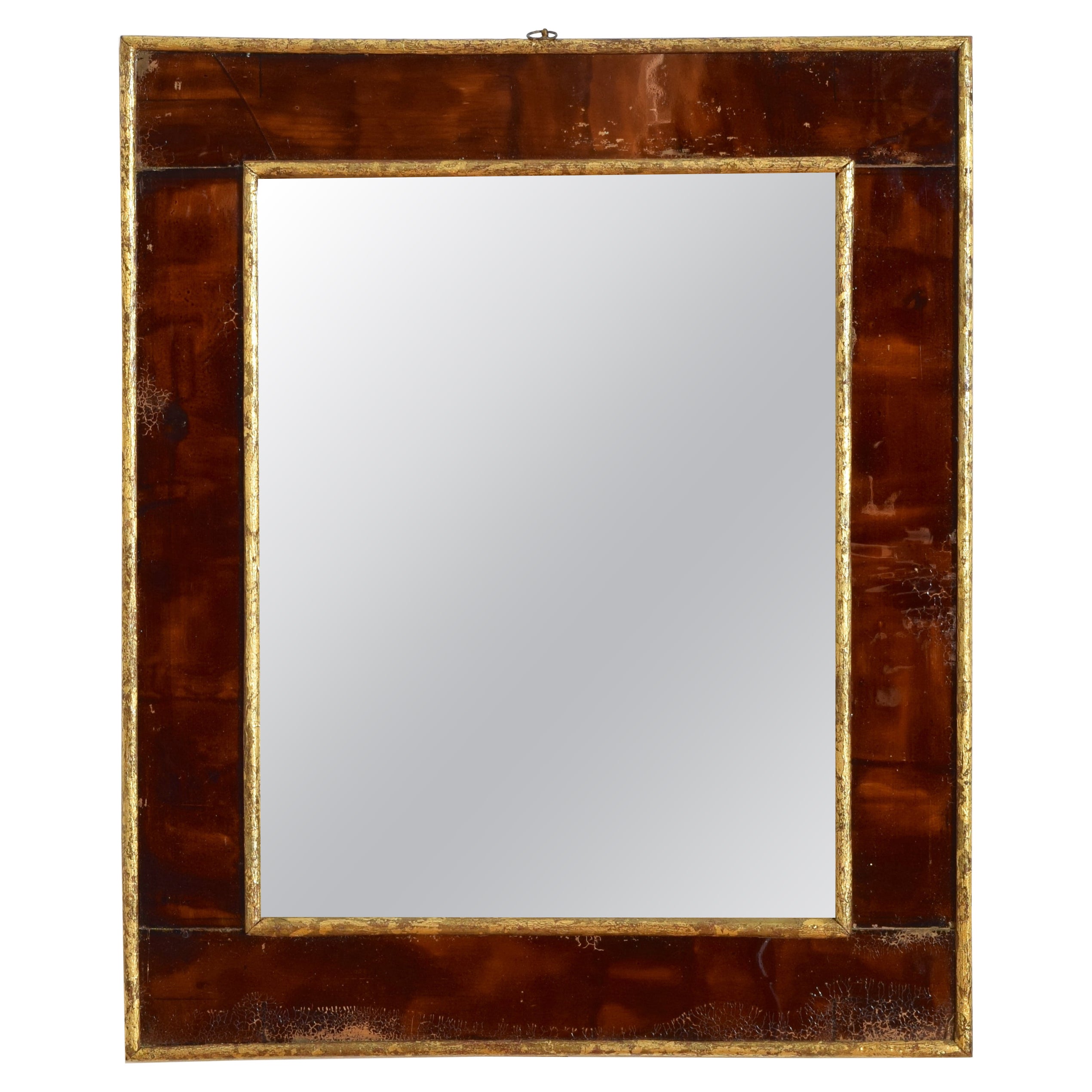 Italian, Neoclassic, Painted, Giltwood, and Glass Covered Faux Tortoise Mirror For Sale