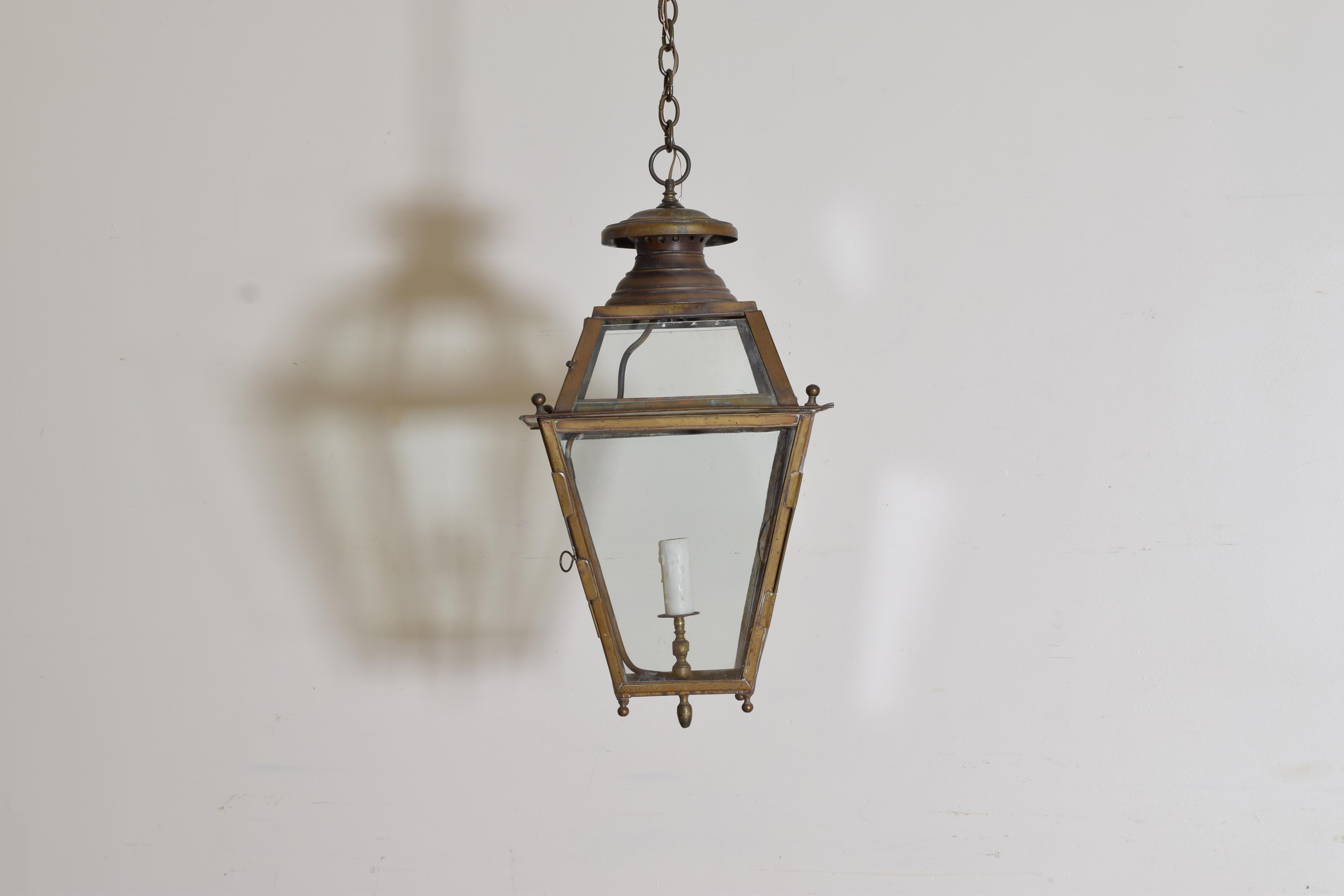 Neoclassical Italian Neoclassic Patinated Brass Gas Lantern, 2nd Half 19th C, Electrified