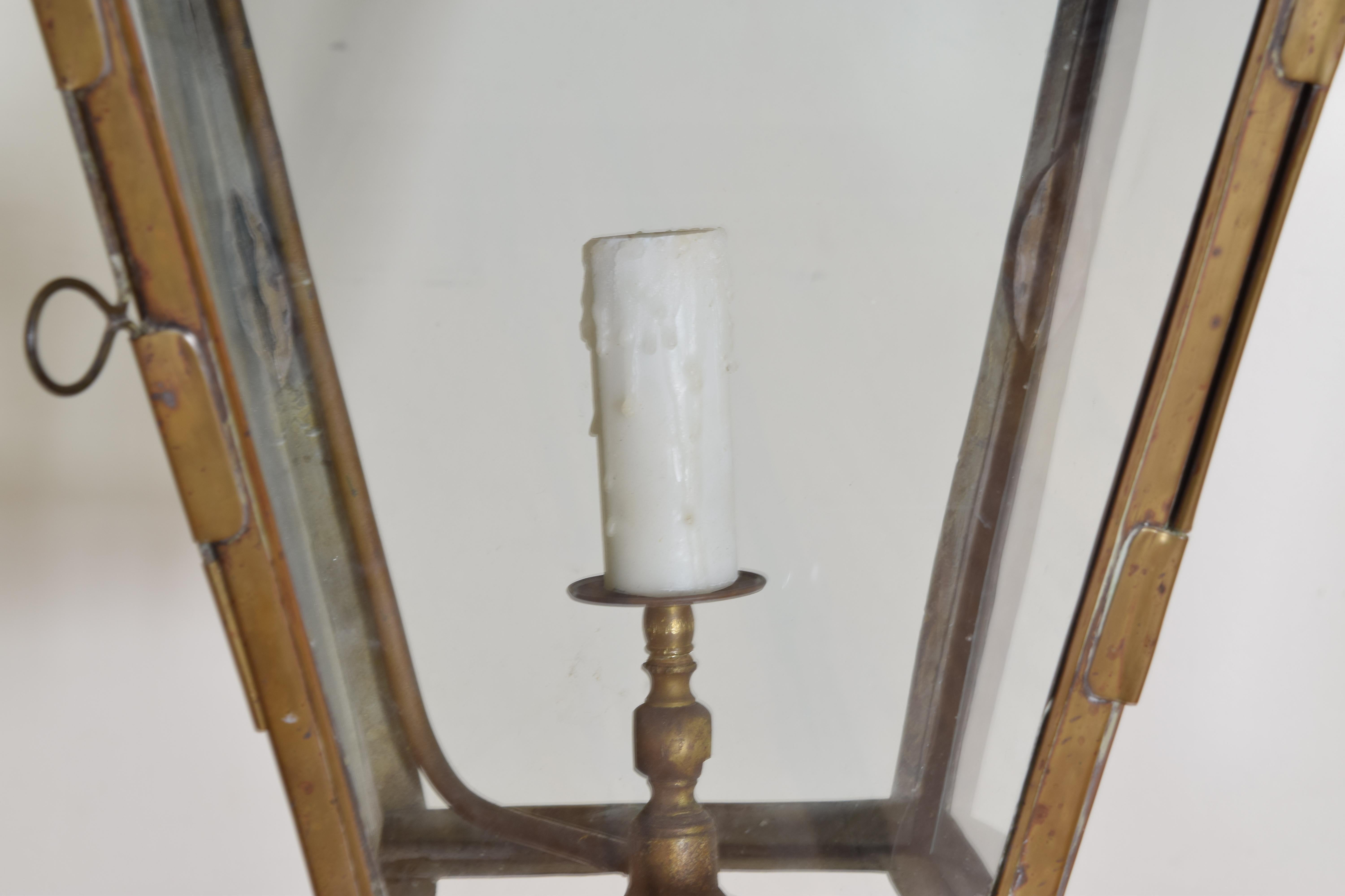 Italian Neoclassic Patinated Brass Gas Lantern, 2nd Half 19th C, Electrified 2
