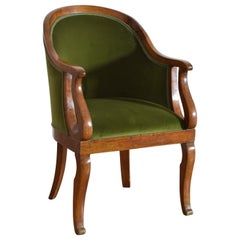 Italian Neoclassical Period Light Walnut and Upholstered Bergere, ca. 1830