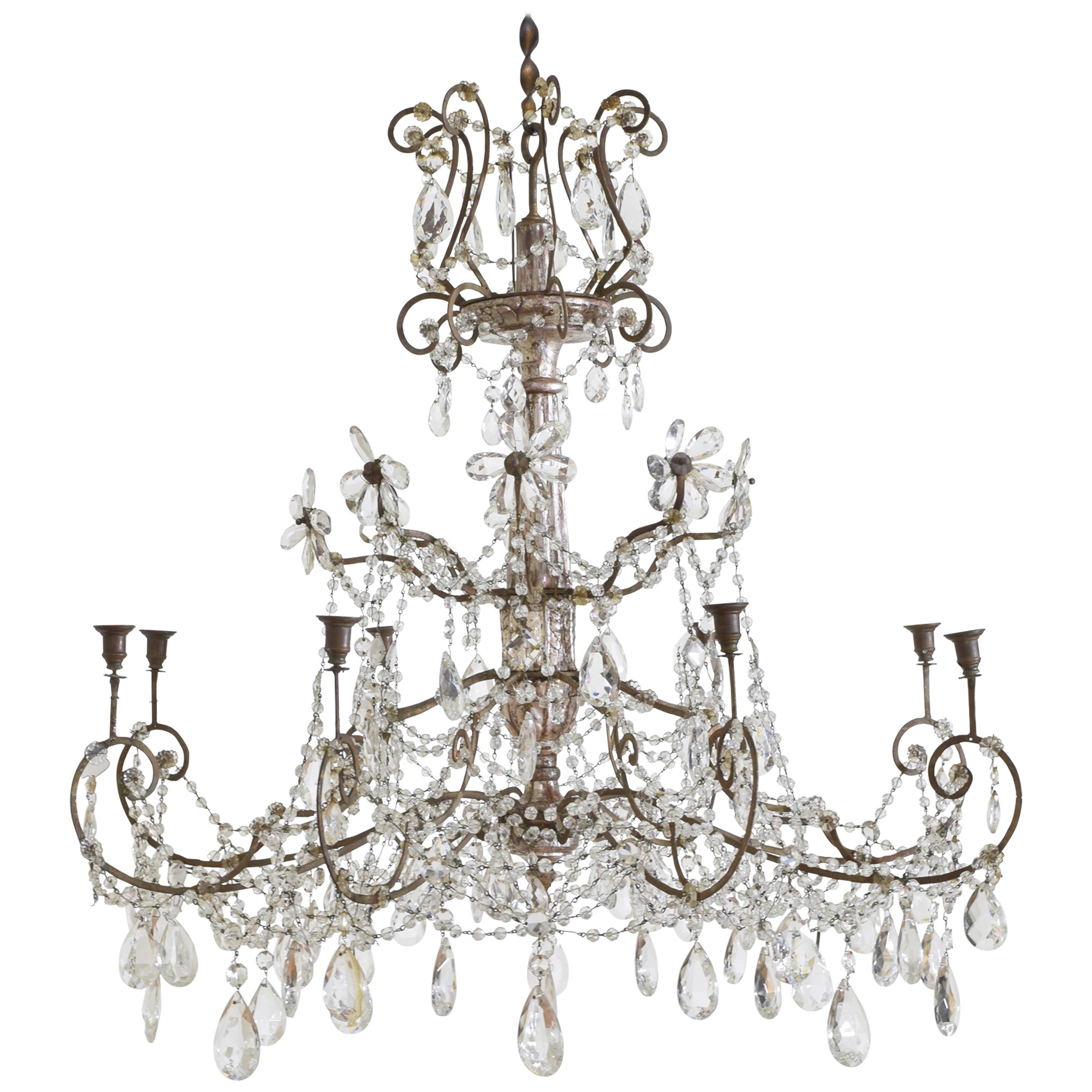 Italian Neoclassic Silver Gilt, Iron, and Glass 8-Light Chandelier