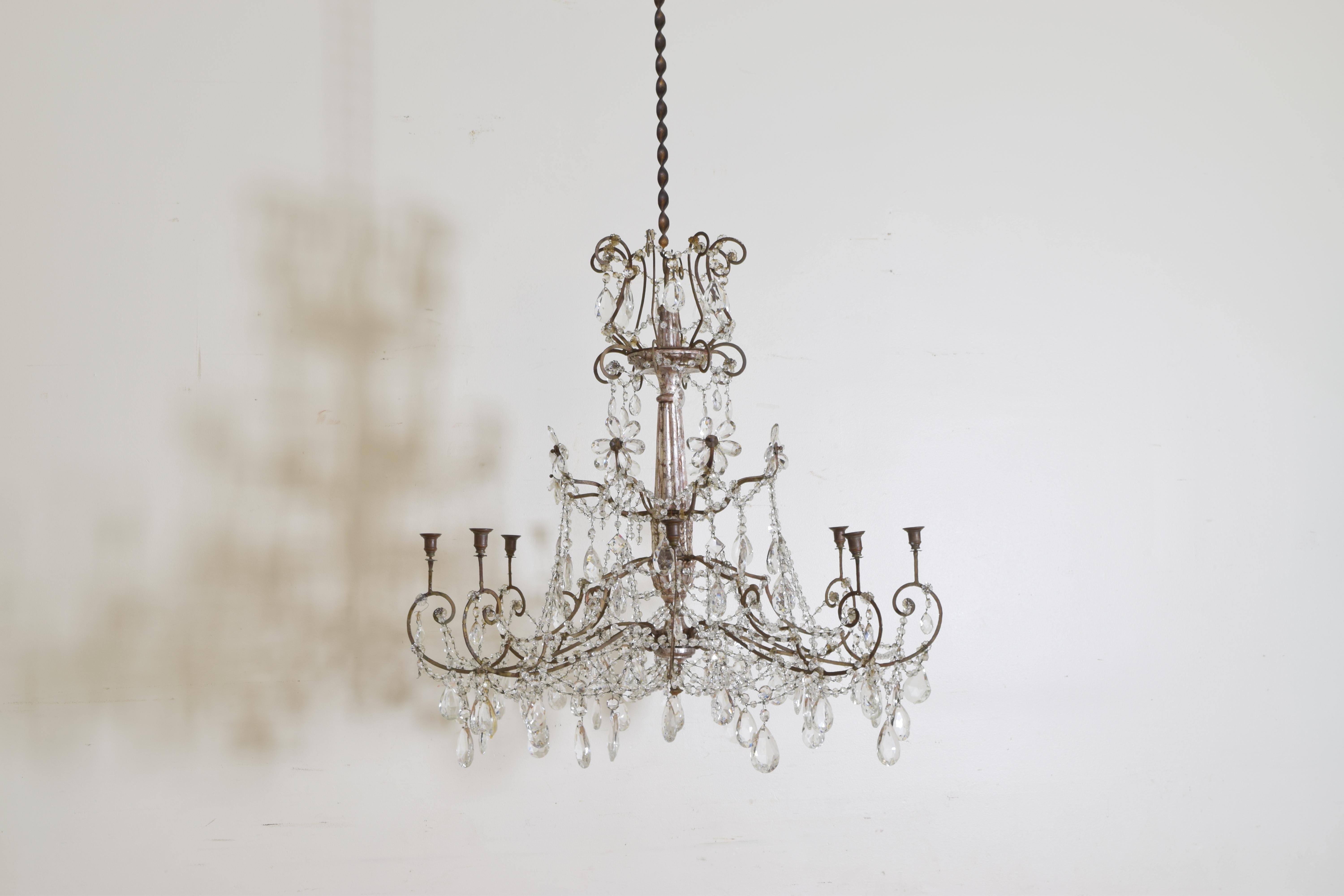 Neoclassical Italian Neoclassic Silver Gilt, Iron, and Glass 8-Light Chandelier