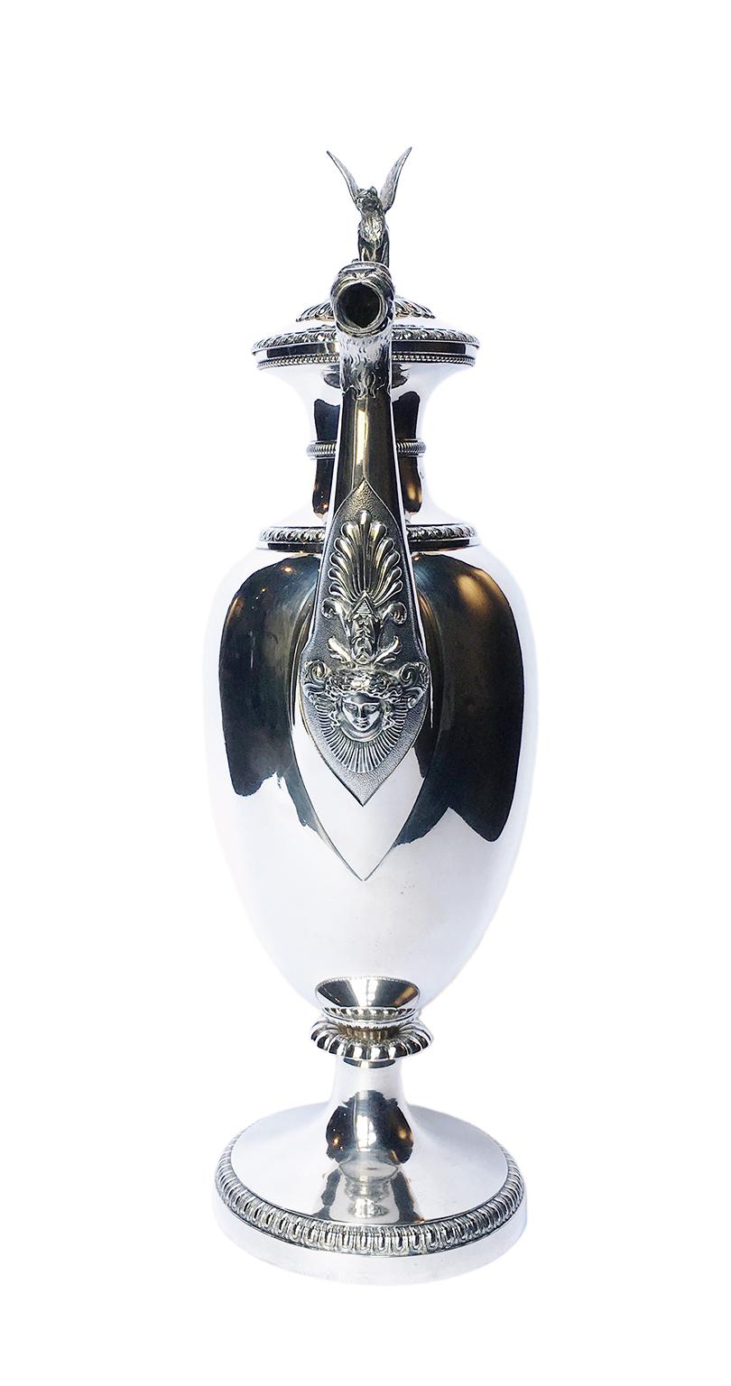 Embossed Ancient Italian Neoclassic Sterling Silver Coffee Pot, Milan, circa 1850 For Sale