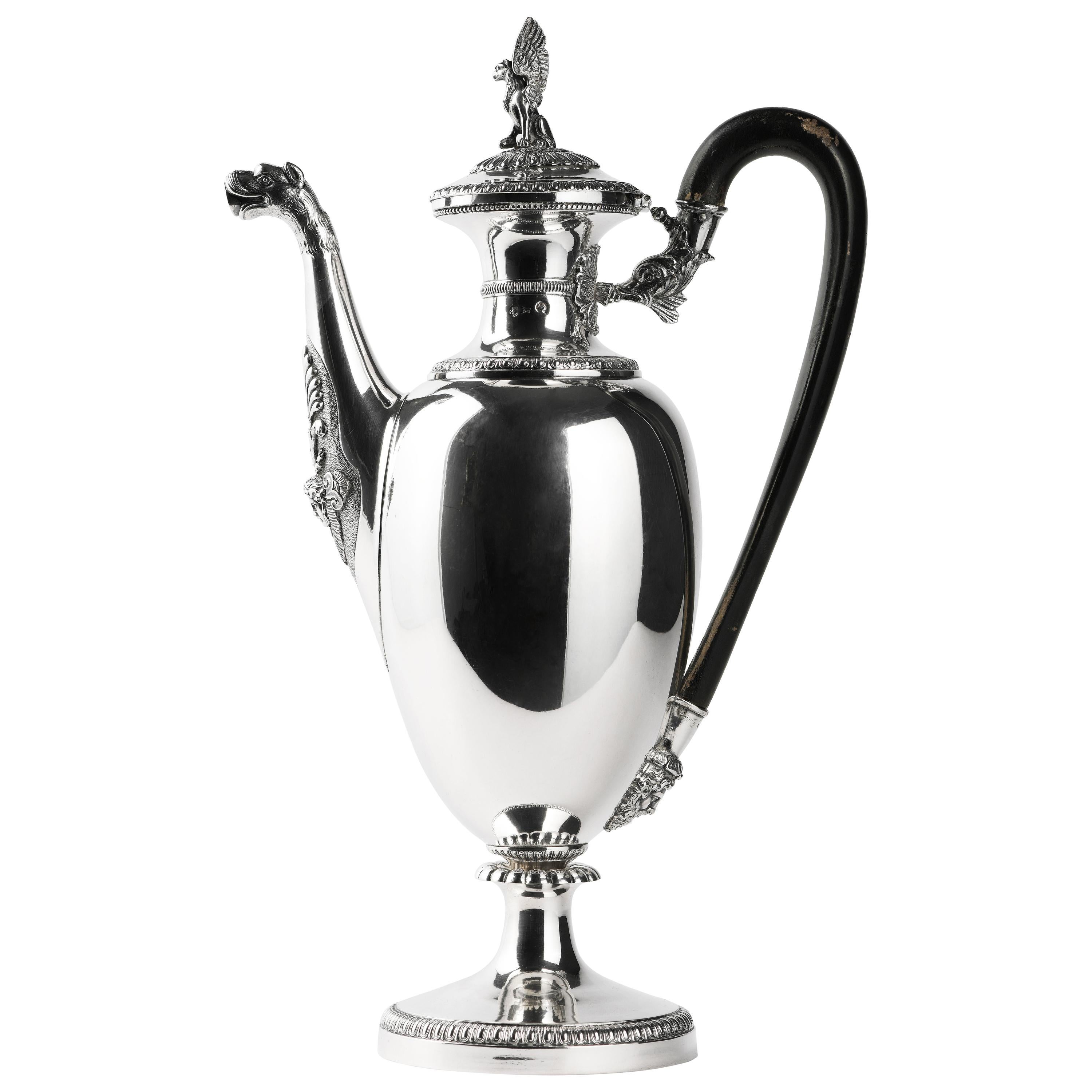 Antigua cafetera italiana neoclásica de plata de ley, Milán, hacia 1850