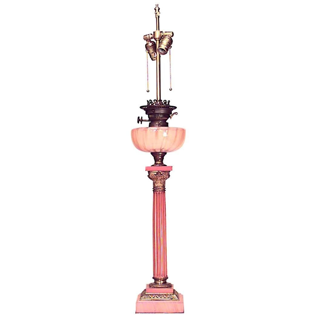 Italian Neoclassic Style Pink Marble Table Lamp For Sale