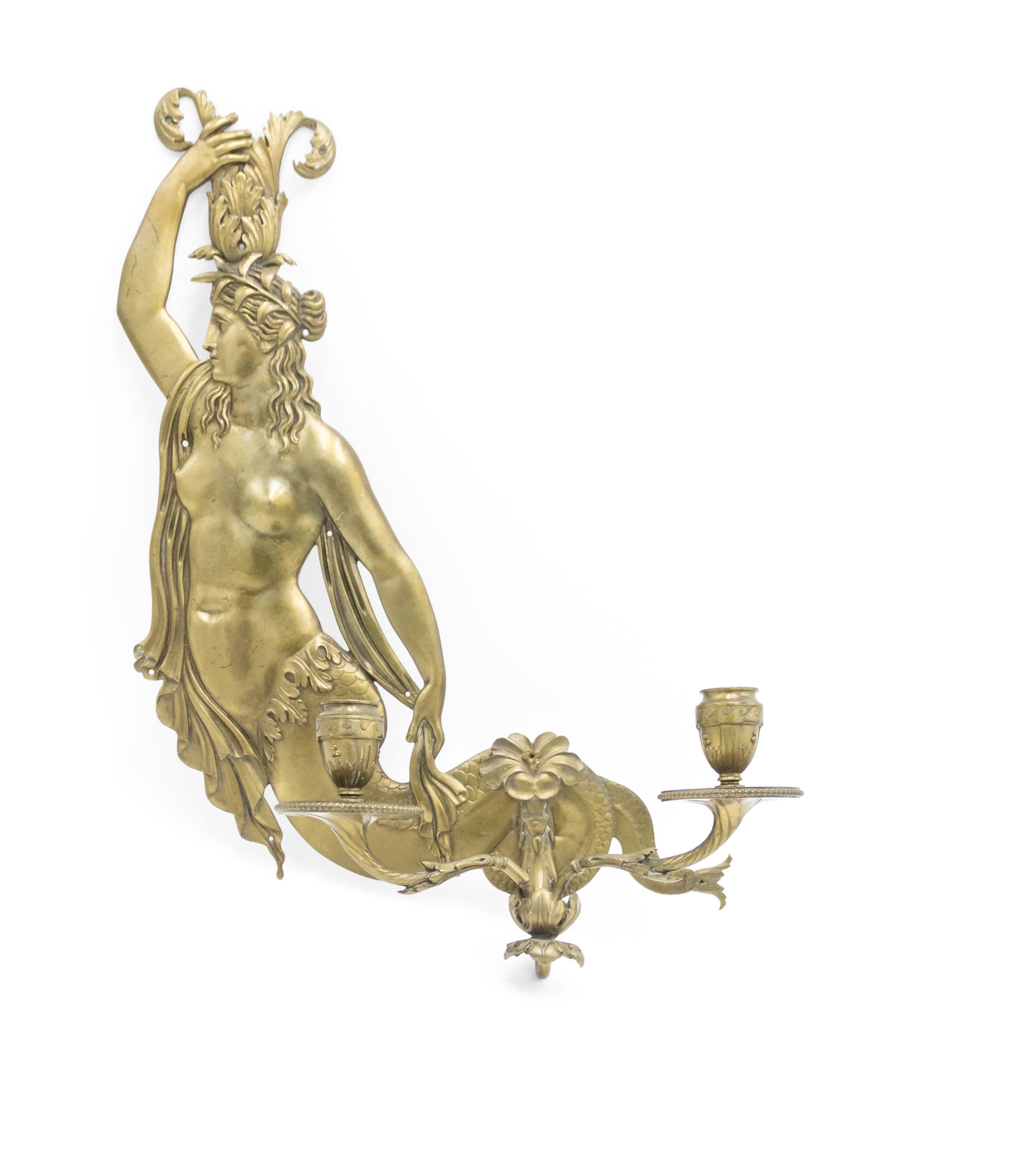 20th Century Italian Neoclassic Style Bronze Mermaid Wall Sconces For Sale