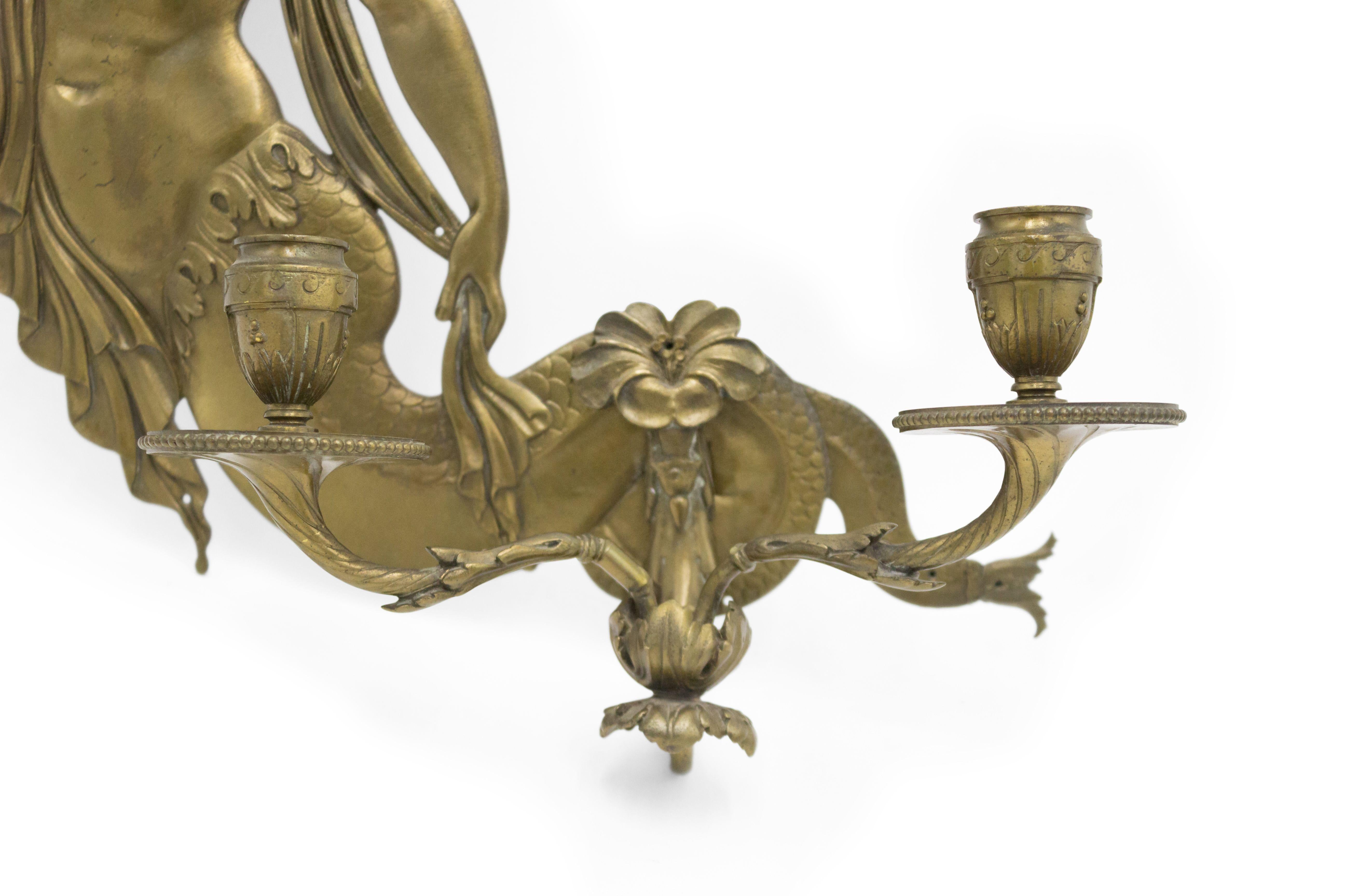 Italian Neoclassic Style Bronze Mermaid Wall Sconces For Sale 1