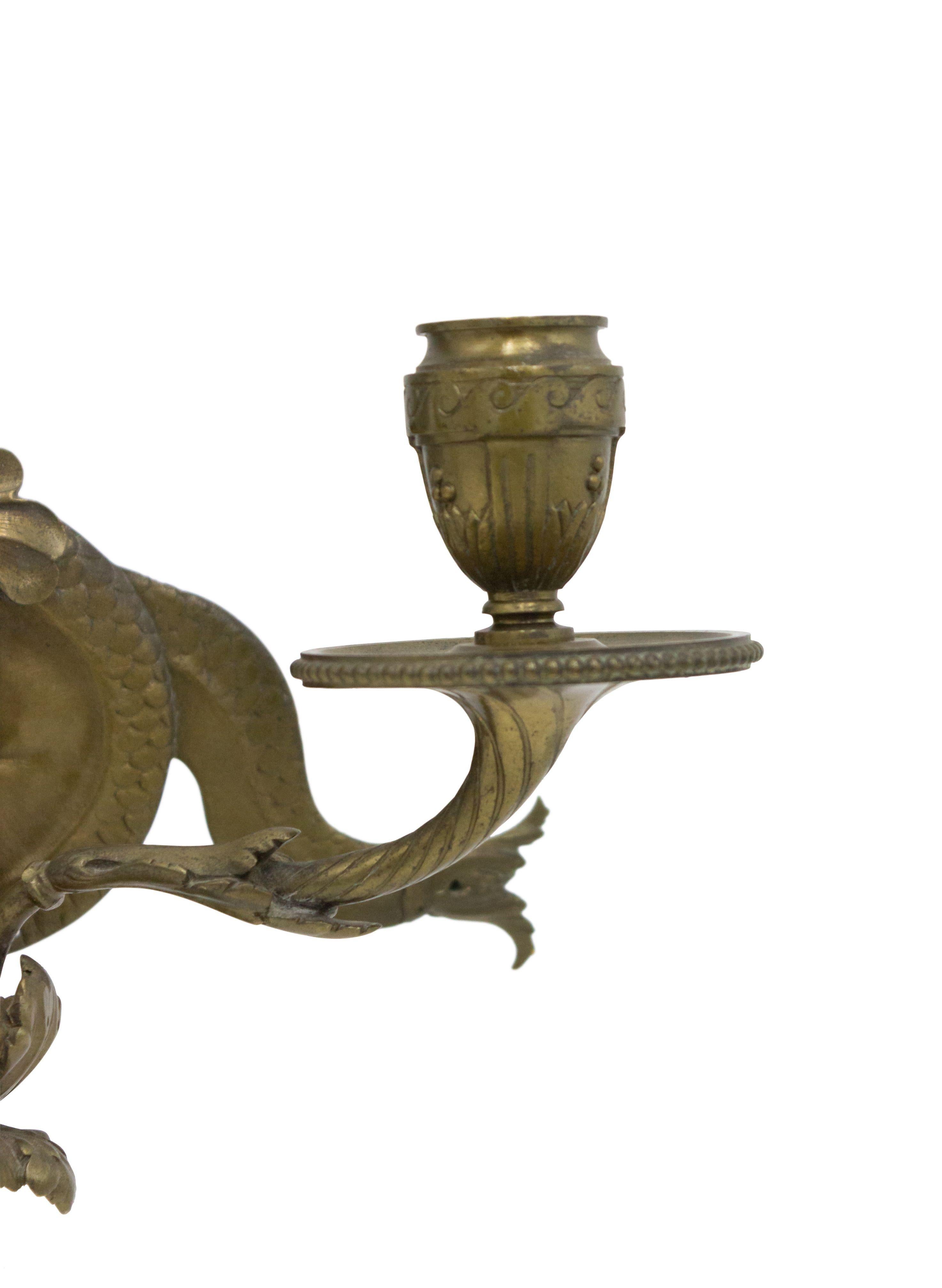 Italian Neoclassic Style Bronze Mermaid Wall Sconces For Sale 2