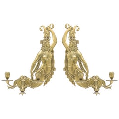 Vintage Italian Neoclassic Style Bronze Mermaid Wall Sconces