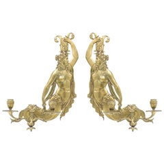 Vintage Italian Neoclassic Style Bronze Mermaid Wall Sconces