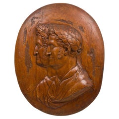 Italian Neoclassic Style Carved Wall Plaque of Two Men in Profile
