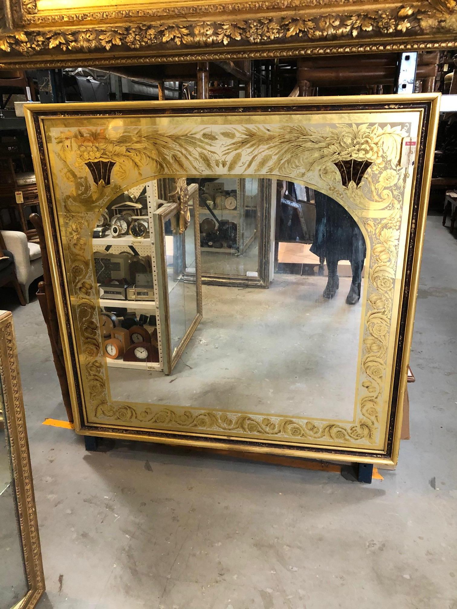 Neoclassical Italian Neoclassic Style Gold Églomisé Wall Mirror with Ornate Foliate Designs