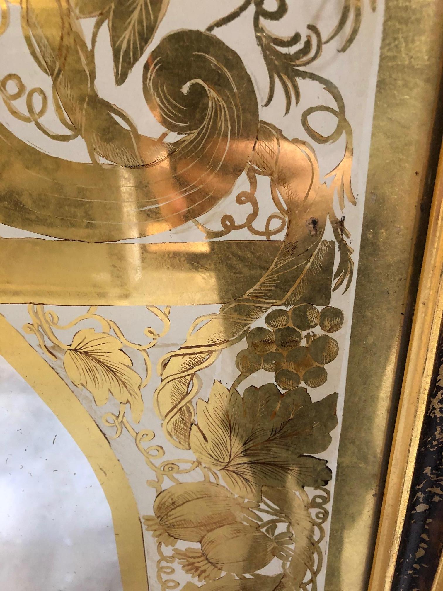Italian Neoclassic Style Gold Églomisé Wall Mirror with Ornate Foliate Designs 2
