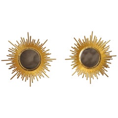 Italian Neoclassic Style 'Modern' Giltwood Sunburst Round Mirrors