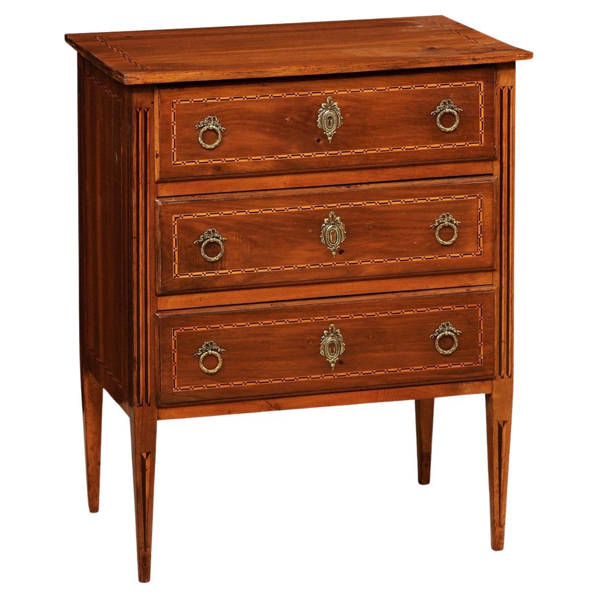 Italian Neoclassic-Style Raised Side Chest, Adorn w/Delicate Inlay Accents For Sale