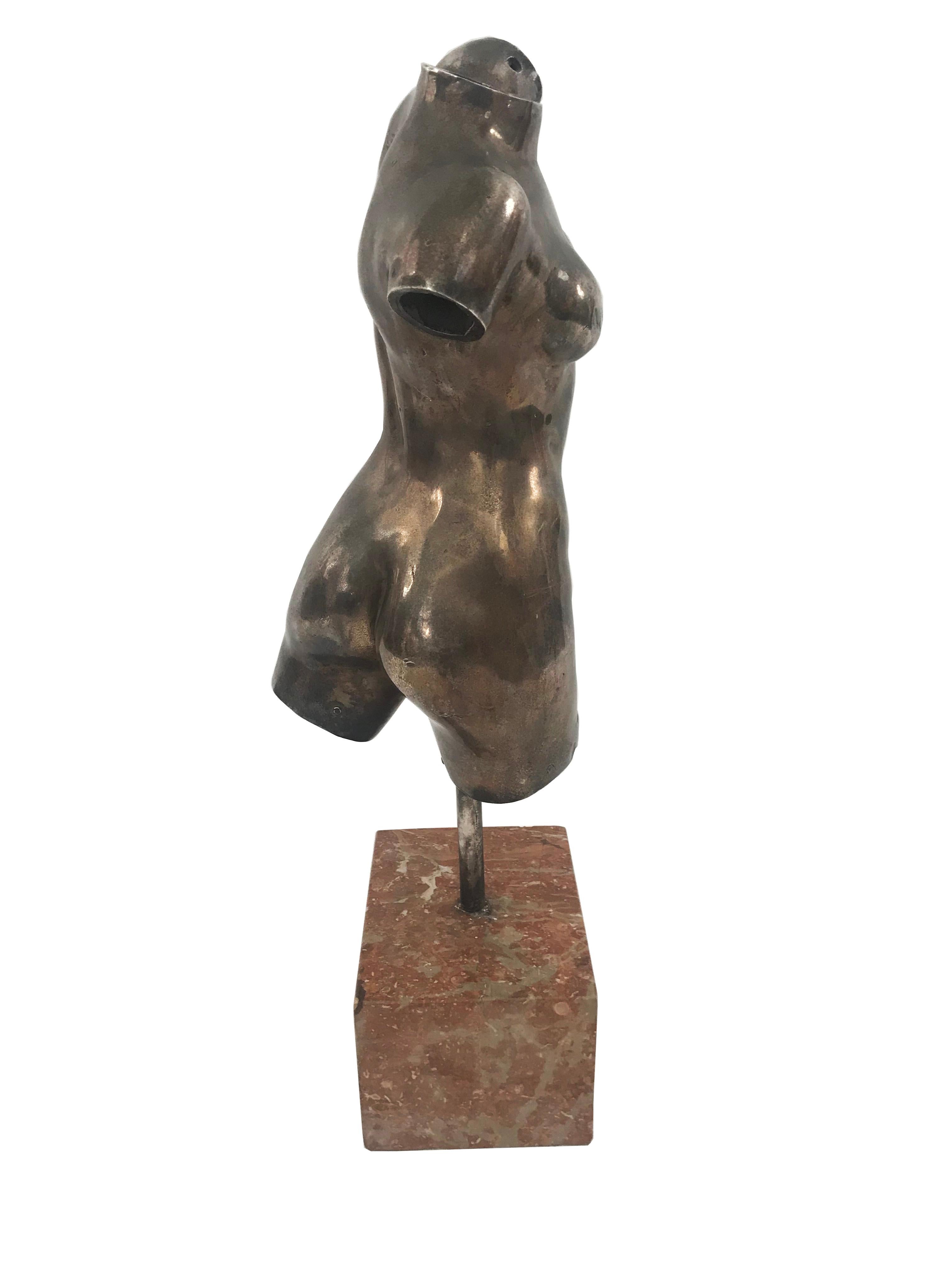 Silvered Italian Neo-Classic Bronze Torso Sculpture