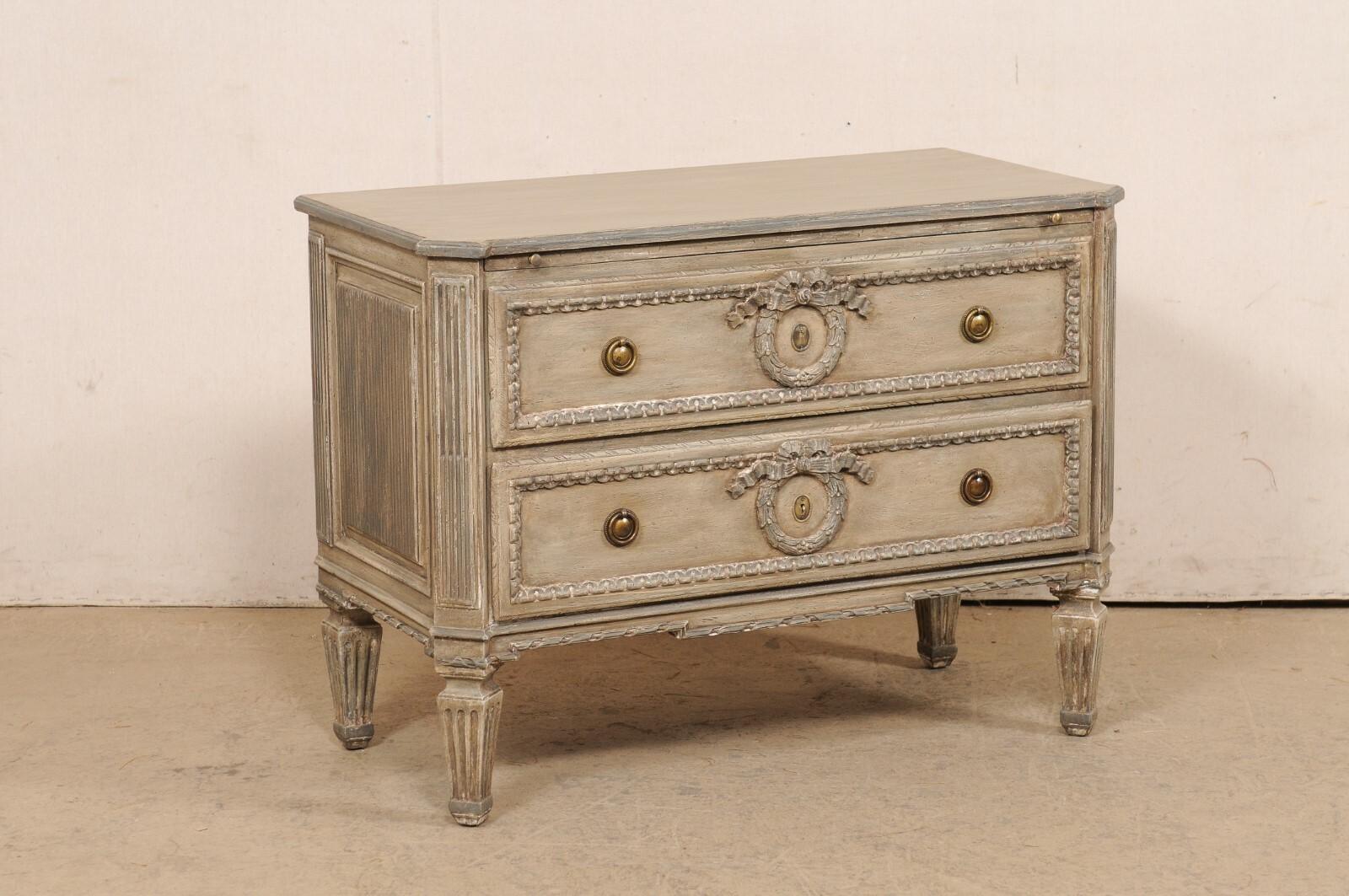 Italian Neoclassic Style Two-Drawer Chest w/Fluted and Wreath Carved Accents For Sale 1