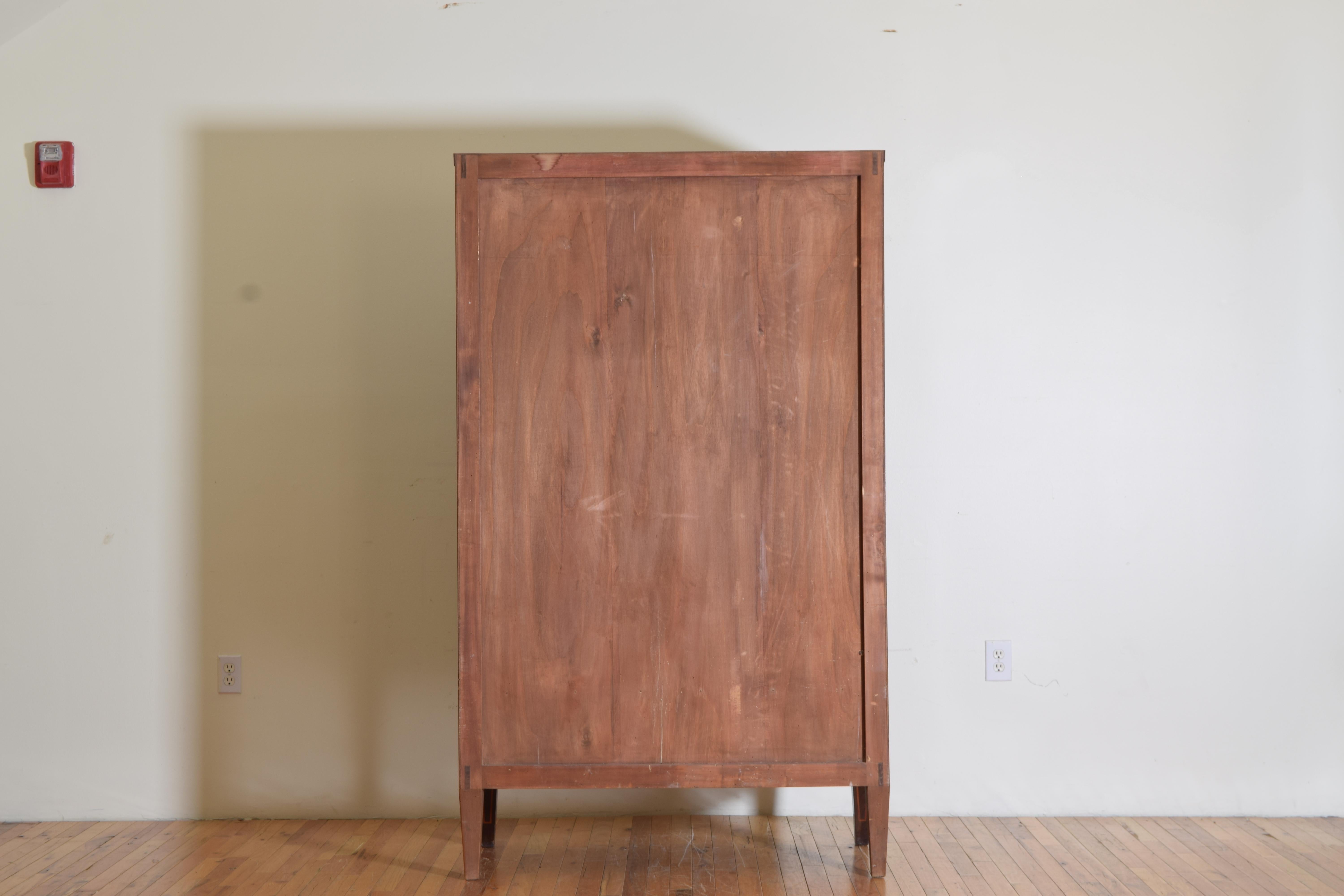 Italian Neoclassic Style Walnut & Inlaid Glass Door Armoire, Mid 20th Century For Sale 5