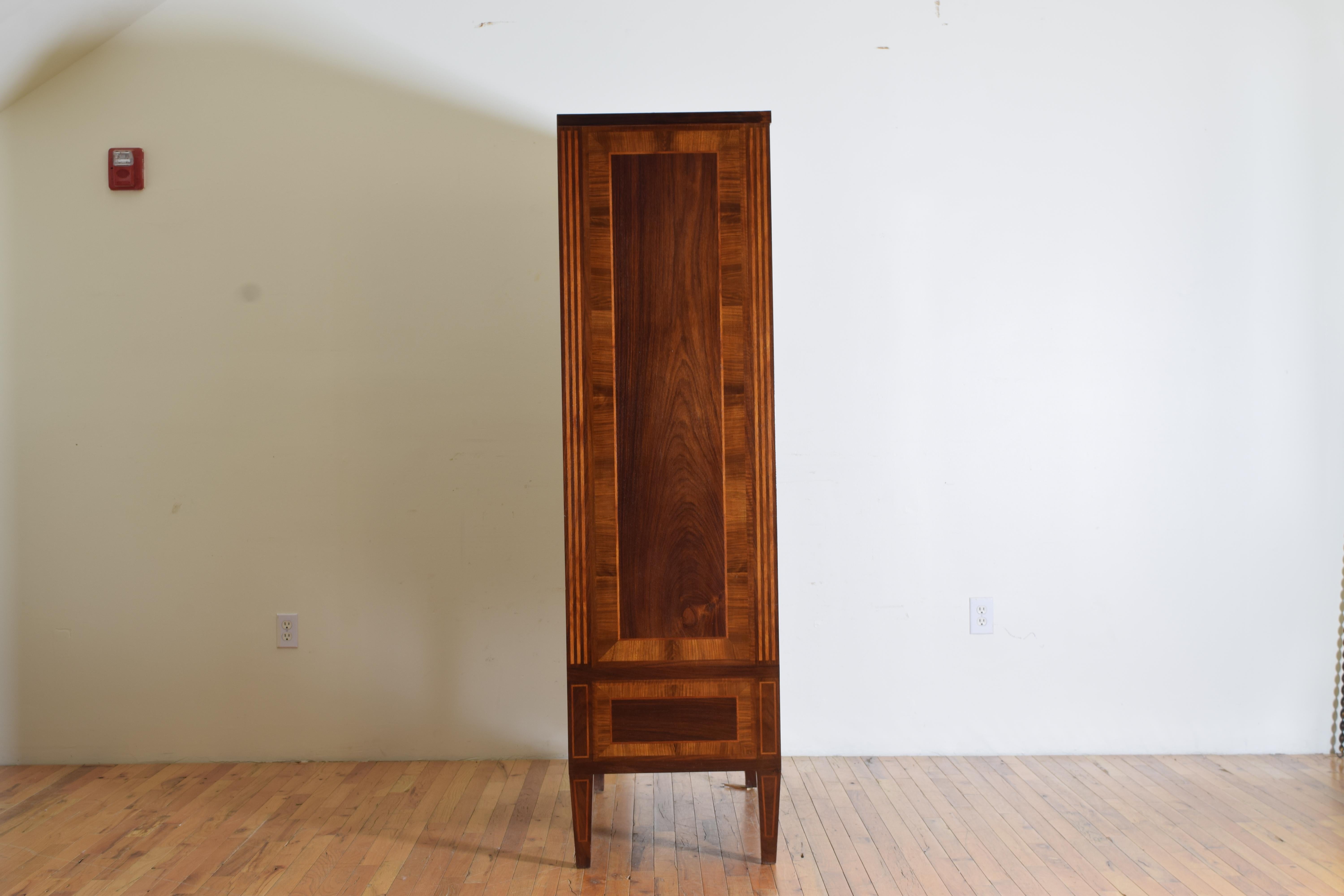 Neoclassical Italian Neoclassic Style Walnut & Inlaid Glass Door Armoire, Mid 20th Century For Sale